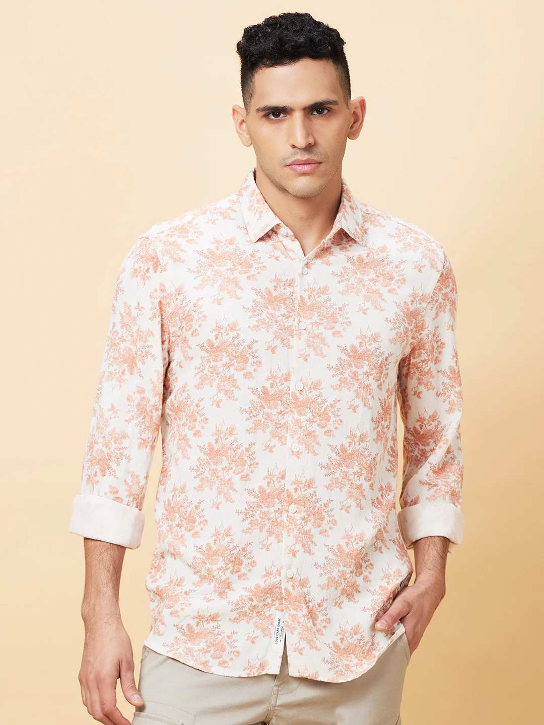 Orange Slim Fit Regular Collar Men's Shirt by Being Human Clothing