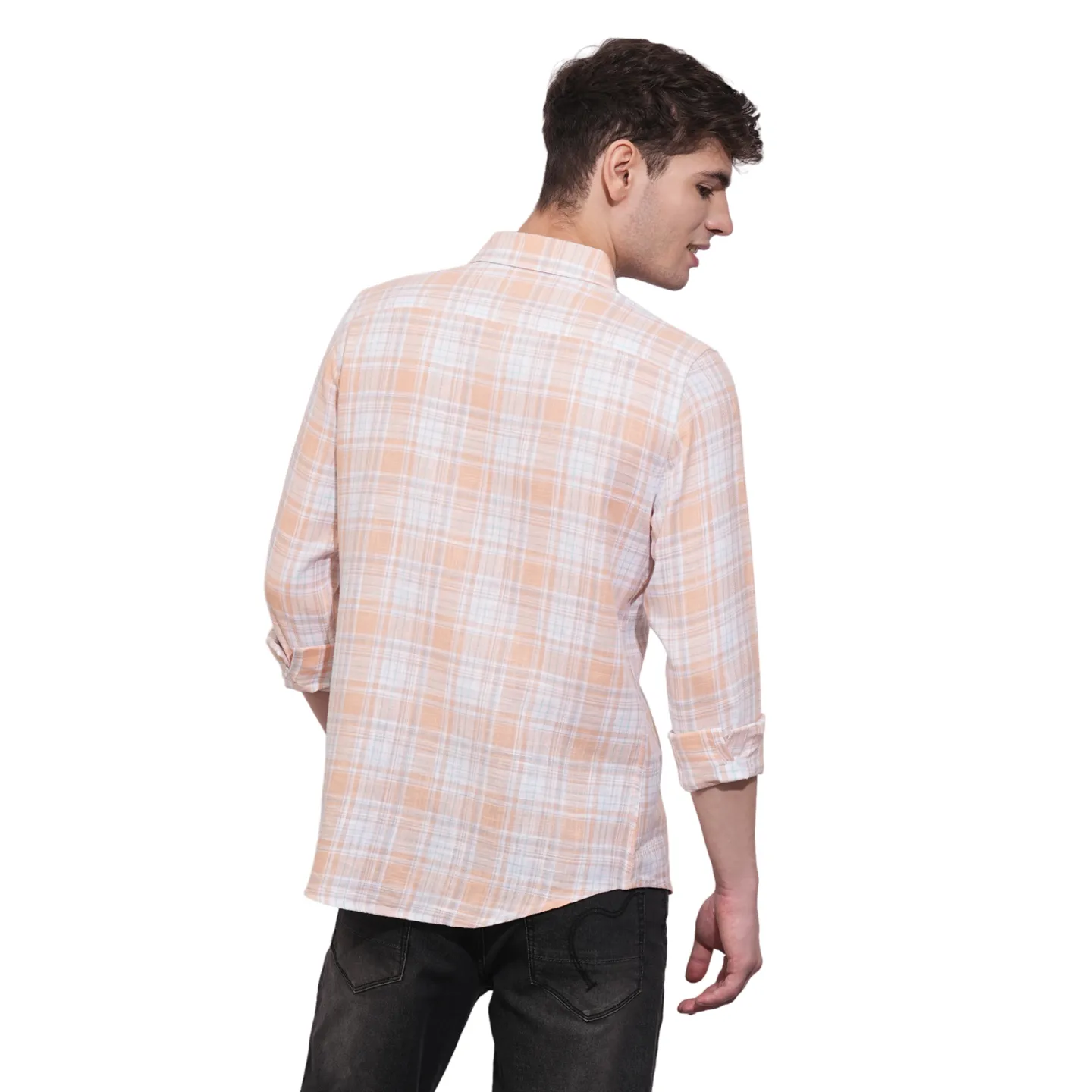 Orange Slim Straight Fit Regular Collar Long Sleeves Men's Shirt by Being Human Clothing - Image 3