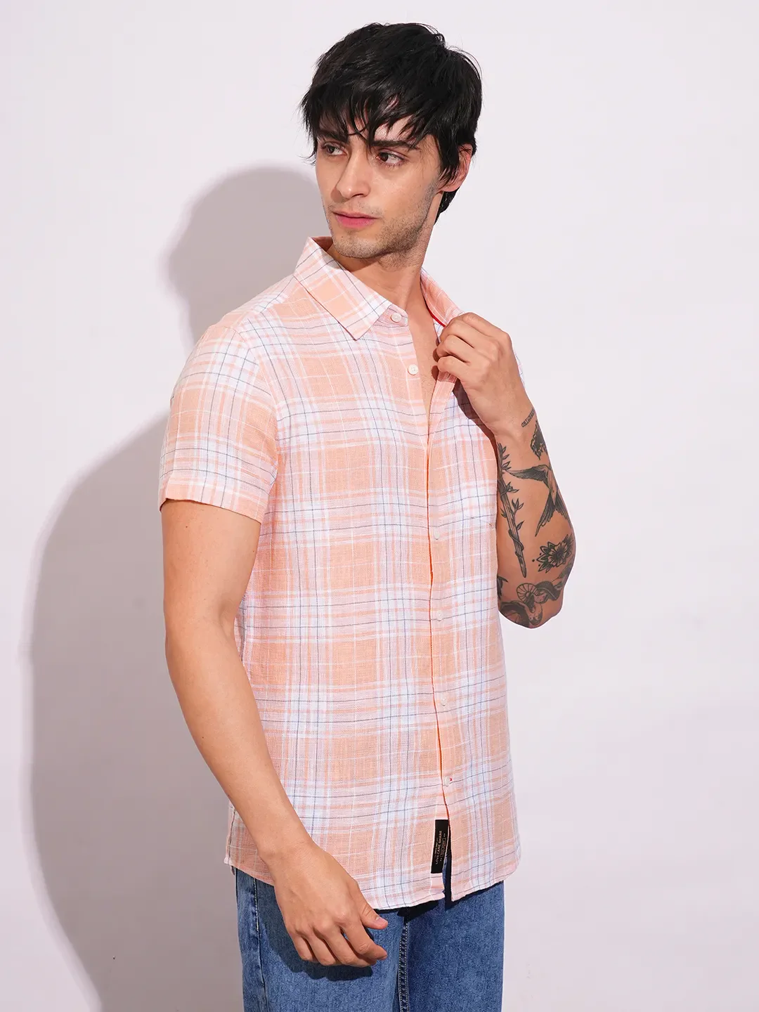 Orange Slim Straight Fit Regular Collar Short Sleeves Men's Shirt by Being Human Clothing - Image 2