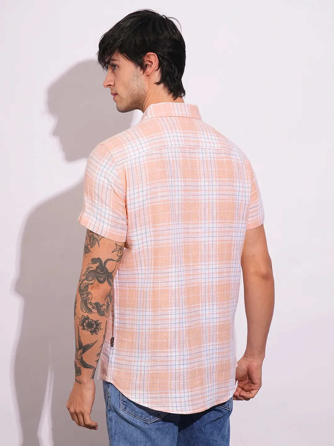 Orange Slim Straight Fit Regular Collar Short Sleeves Men's Shirt by Being Human Clothing - Image 3