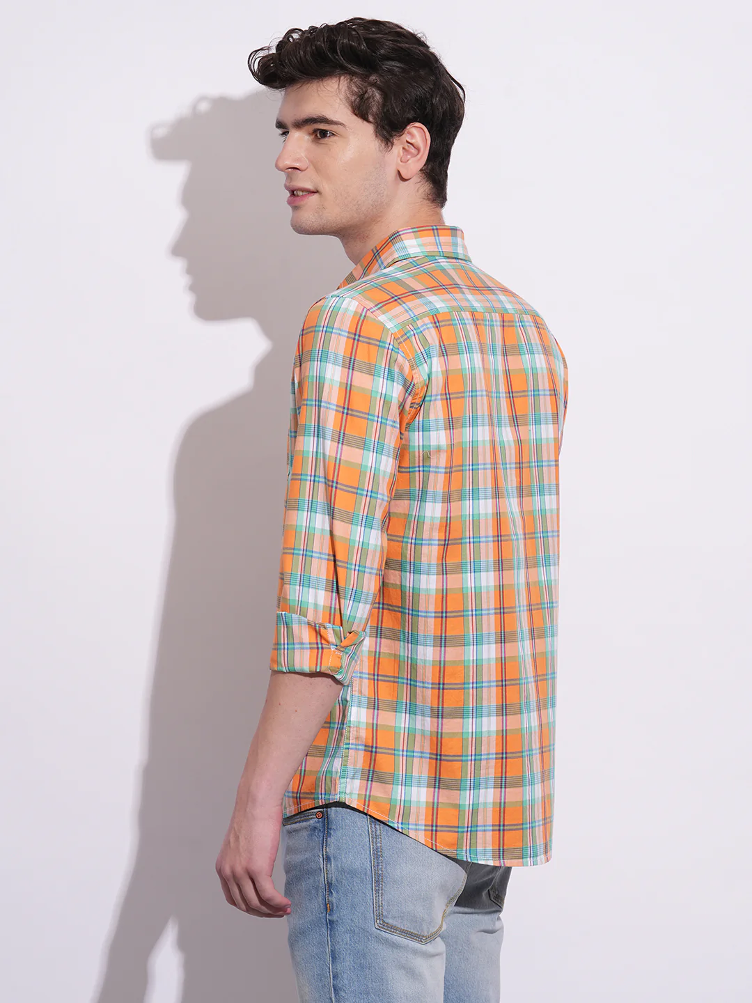Orange Regular Fit Regular Collar Men's Shirt by Being Human Clothing - Image 3