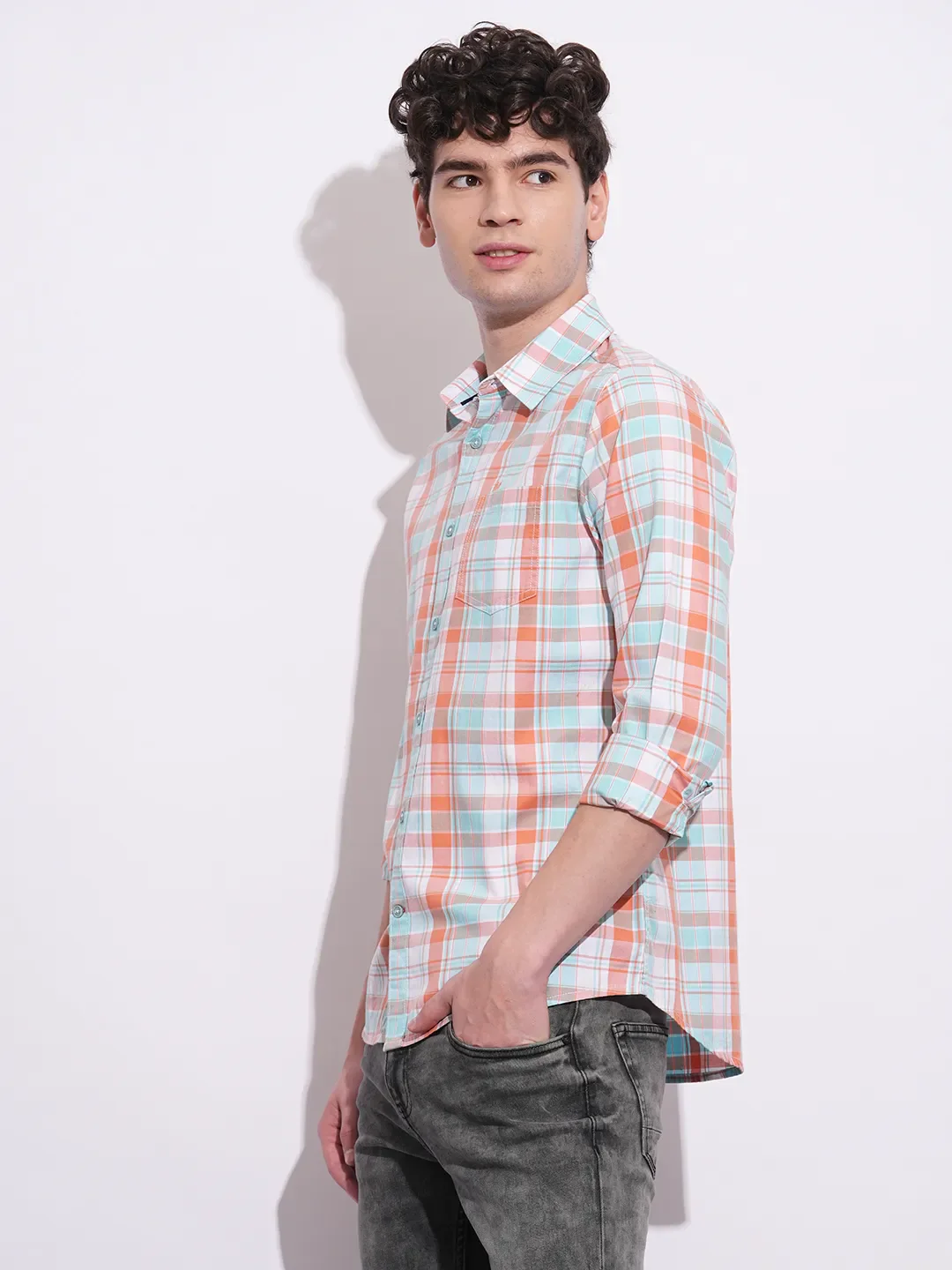 Orange Regular Fit Regular Collar Men's Shirt by Being Human Clothing - Image 2
