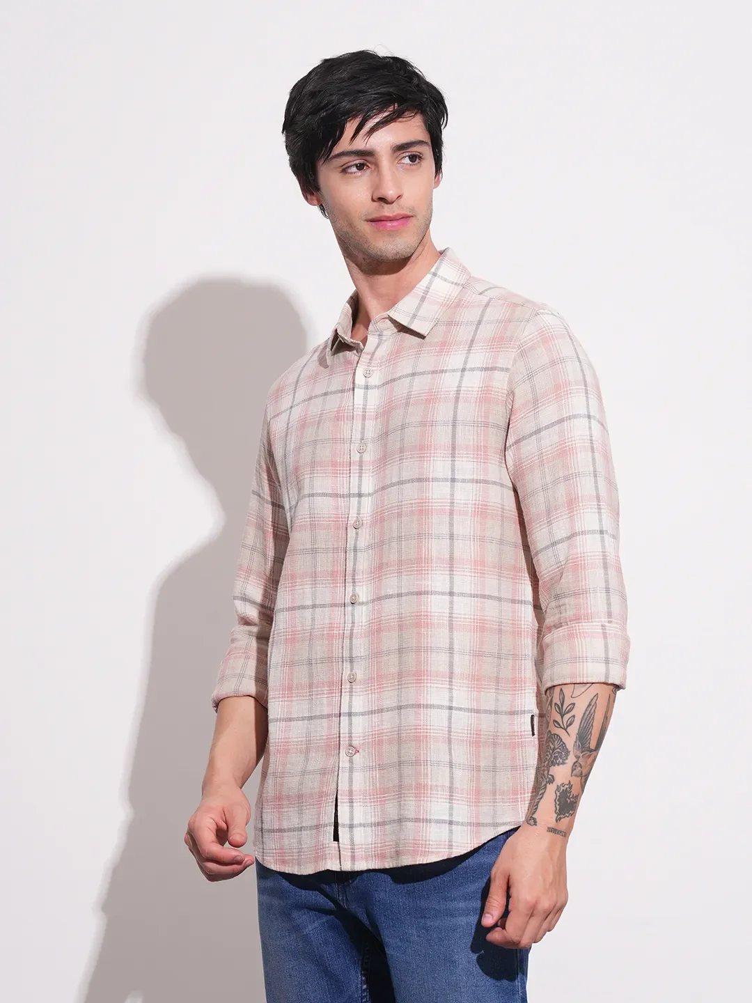 Peach Slim Fit Regular Collar Men's Shirt by Being Human Clothing - Image 2