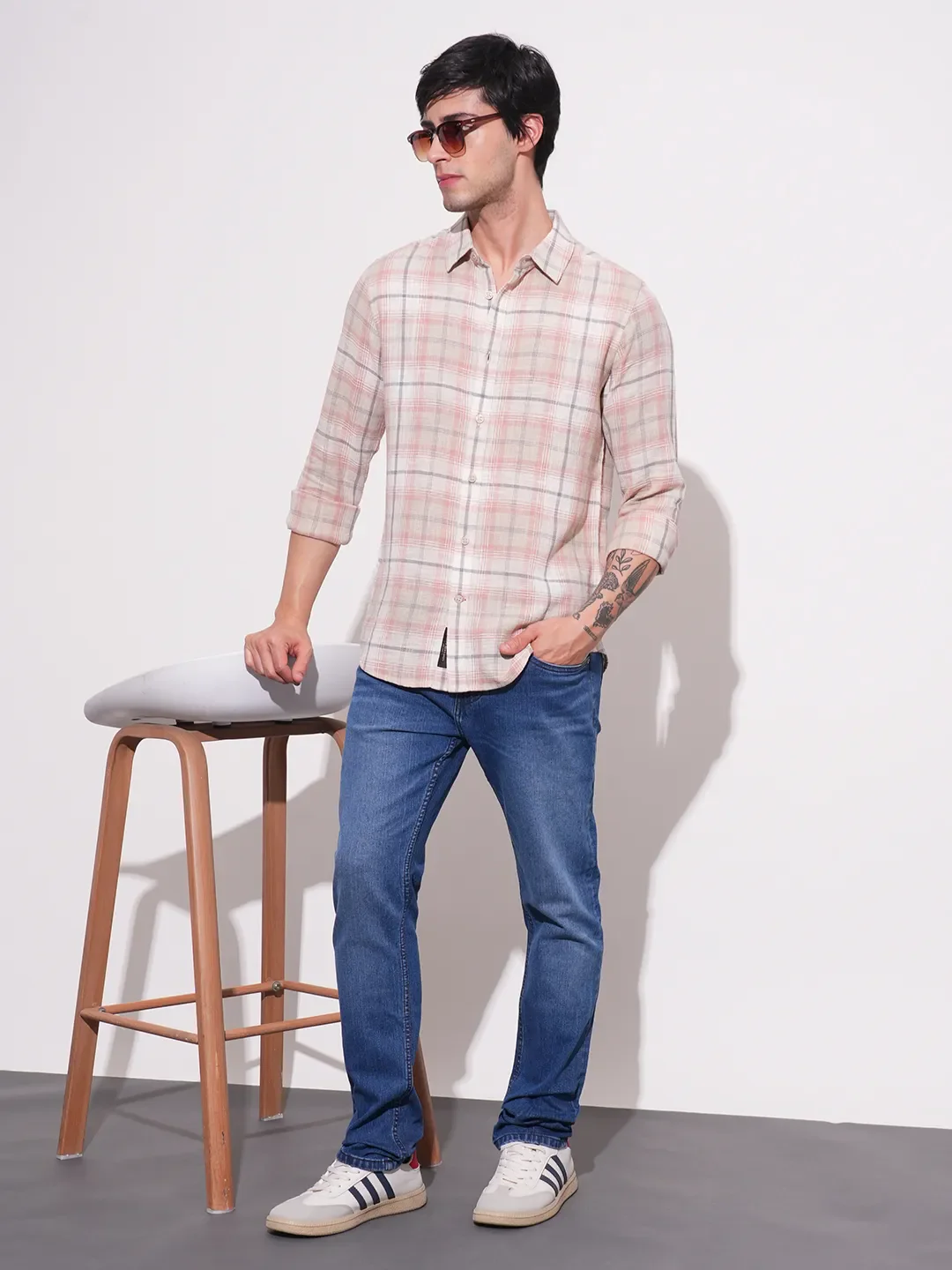Peach Slim Fit Regular Collar Men's Shirt by Being Human Clothing - Image 4