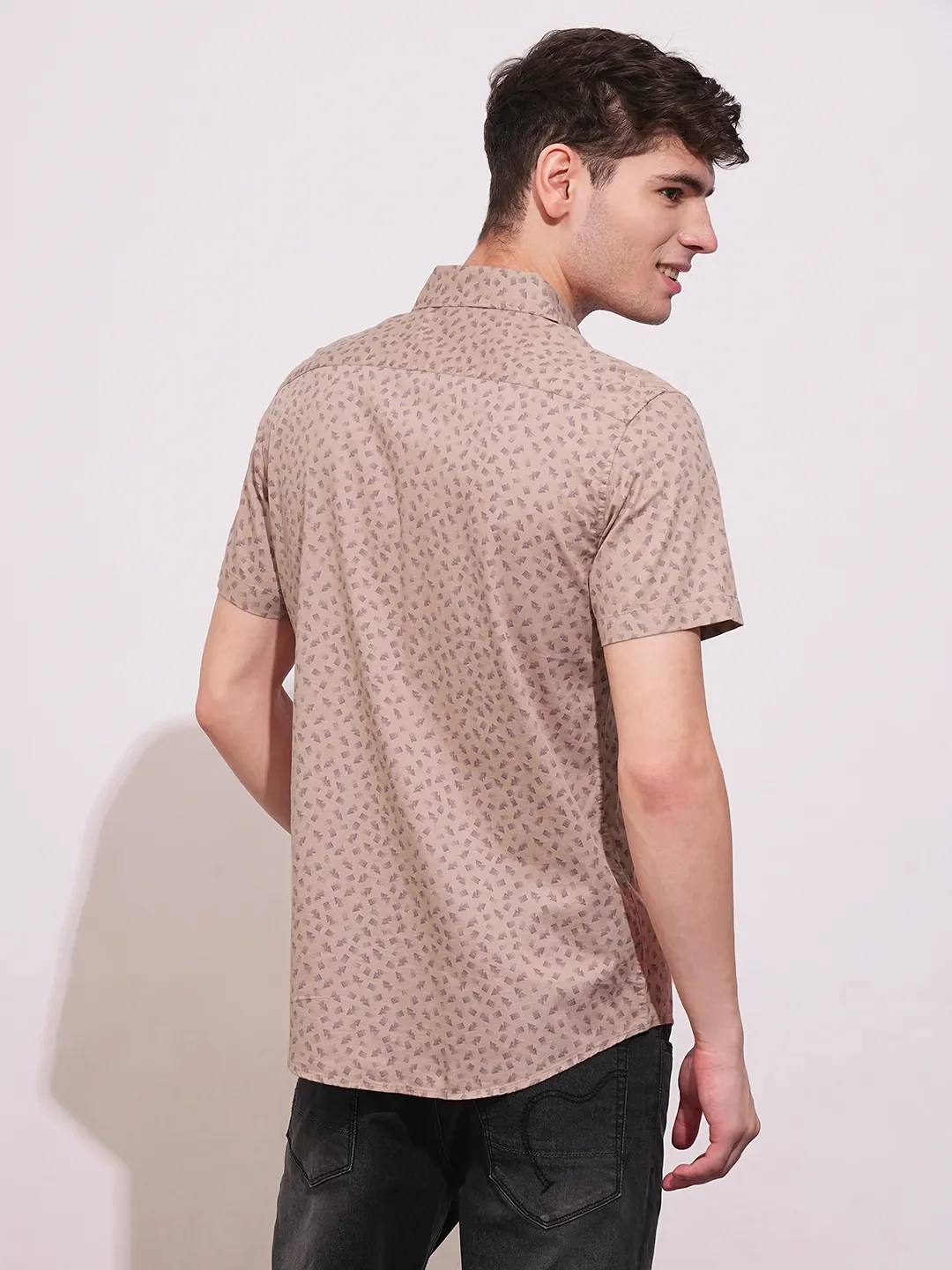 orange Slim Straight Fit Regular Collar Short Sleeves Men's Shirt by Being Human Clothing - Image 3