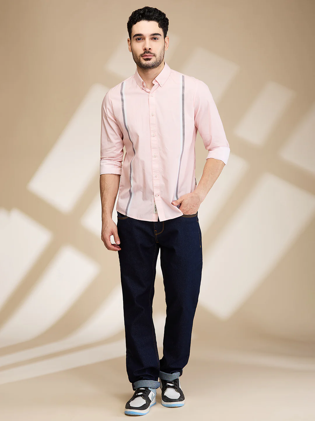 Peach Slim Fit Regular Collar Men's Shirt by Being Human Clothing - Image 2