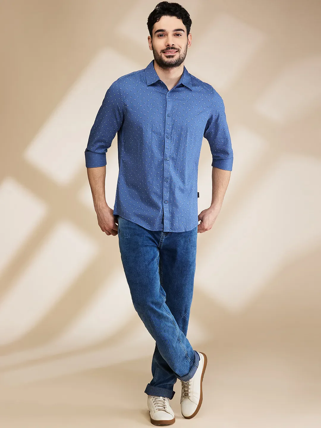 Blue Slim Straight Fit Regular Collar Long Sleeves Men's Shirt by Being Human Clothing - Image 2