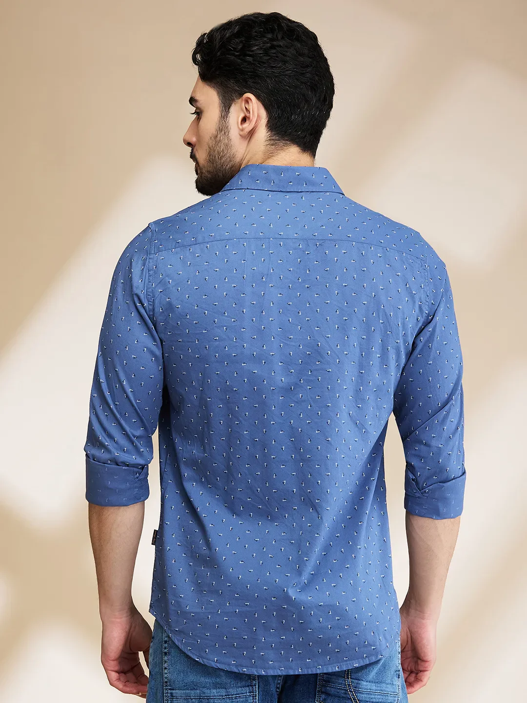 Blue Slim Straight Fit Regular Collar Long Sleeves Men's Shirt by Being Human Clothing - Image 3