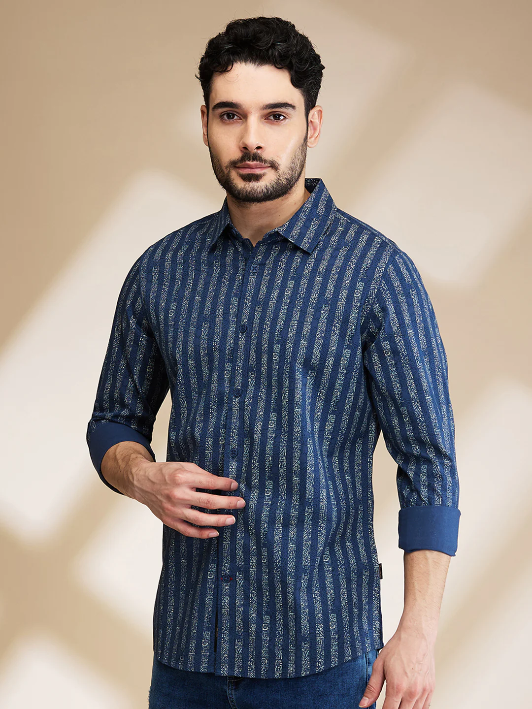 Blue Slim Straight Fit Regular Collar Long Sleeves Men's Shirt by Being Human Clothing - Image 4