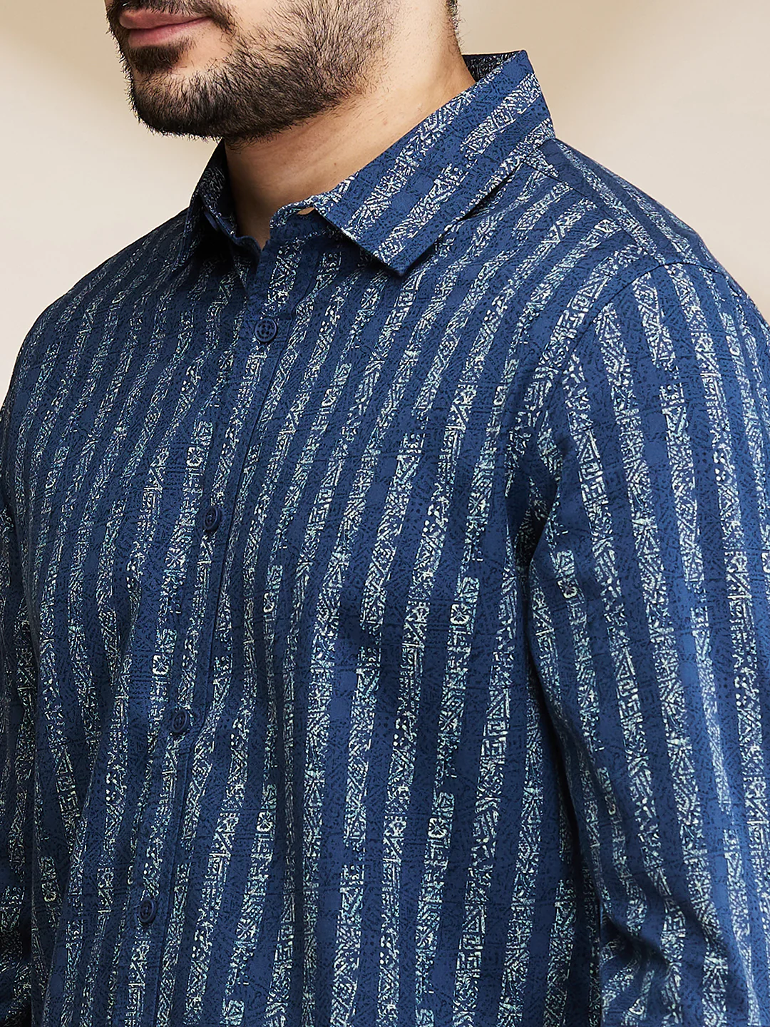 Blue Slim Straight Fit Regular Collar Long Sleeves Men's Shirt by Being Human Clothing - Image 5