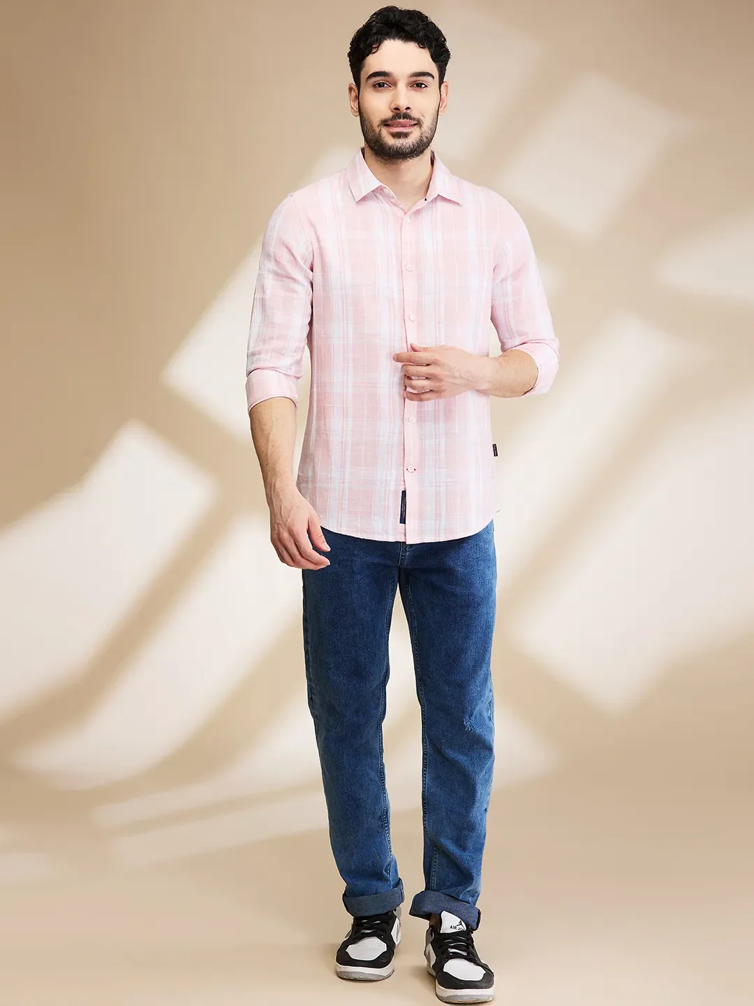 Pink Slim Fit Regular Collar Men's Shirt by Being Human Clothing - Image 2