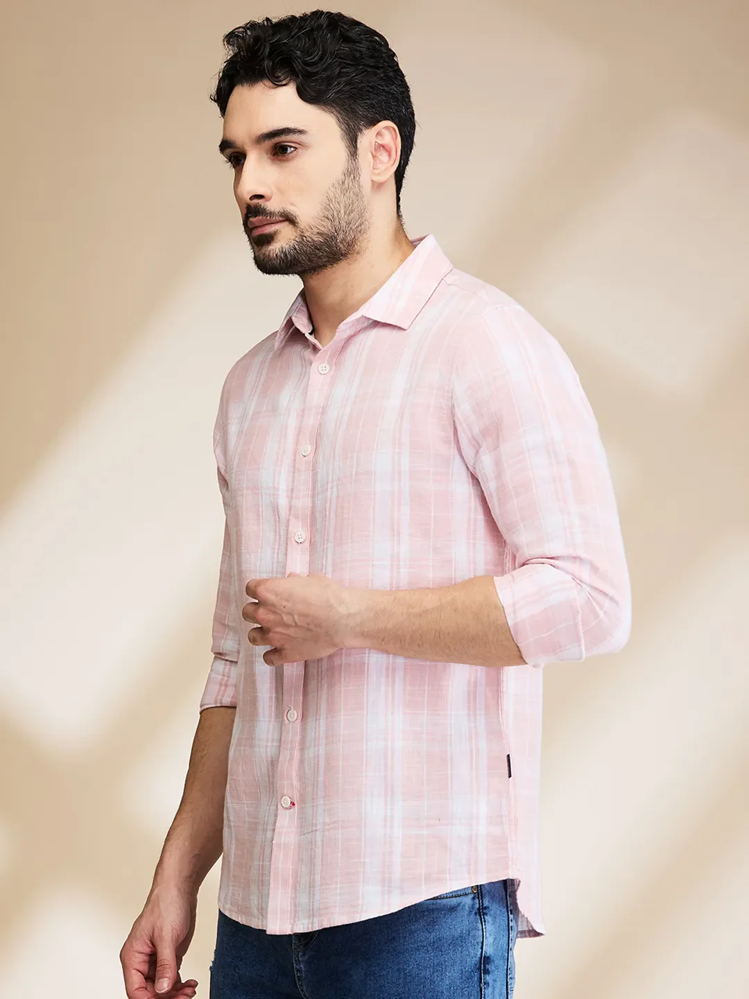 Pink Slim Fit Regular Collar Men's Shirt by Being Human Clothing - Image 4