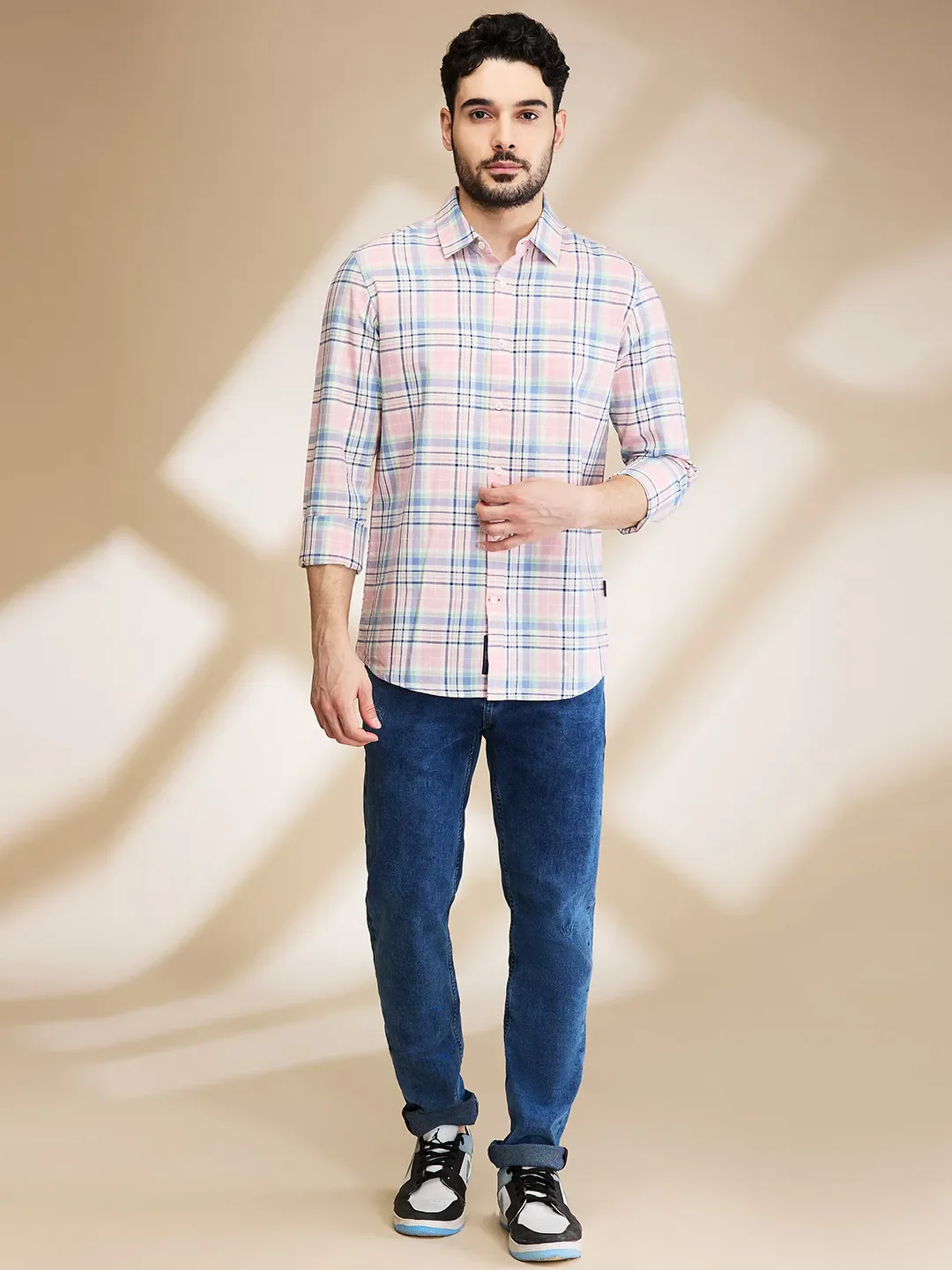 Pink Slim Straight Fit Regular Collar Long Sleeves Men's Shirt by Being Human Clothing - Image 2