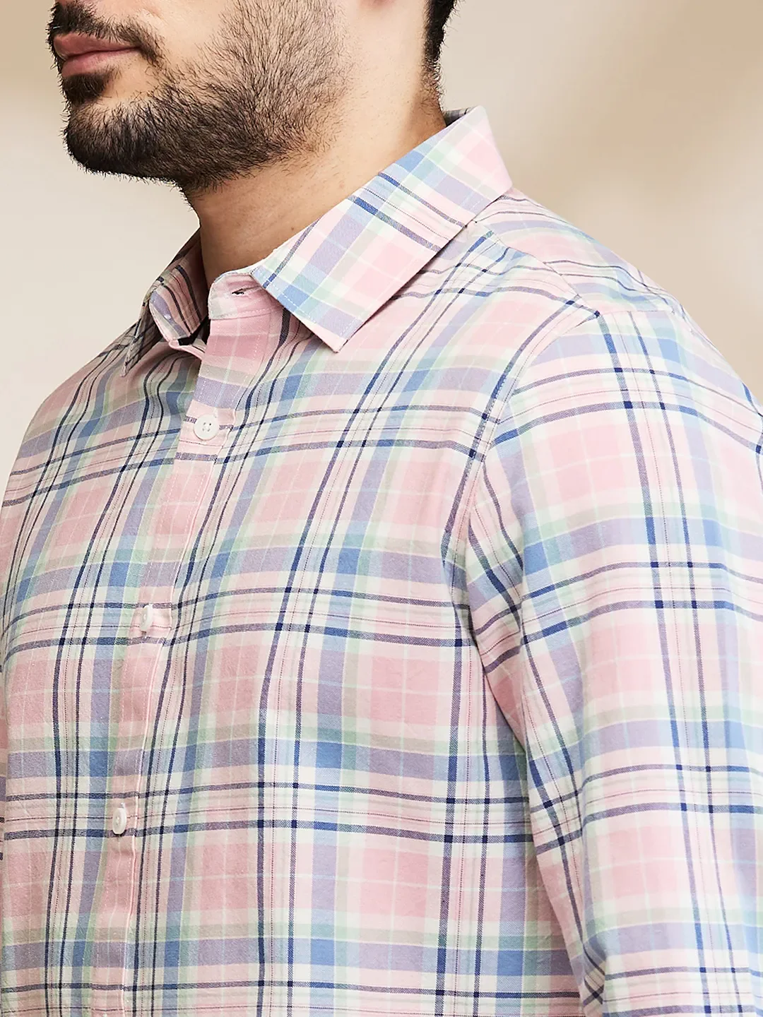 Pink Slim Straight Fit Regular Collar Long Sleeves Men's Shirt by Being Human Clothing - Image 5