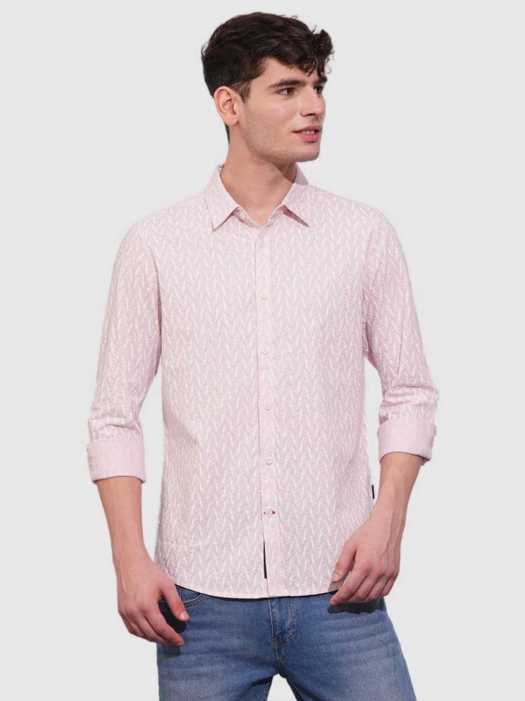 Pink Slim Straight Fit Regular Collar Long Sleeves Men's Shirt by Being Human Clothing