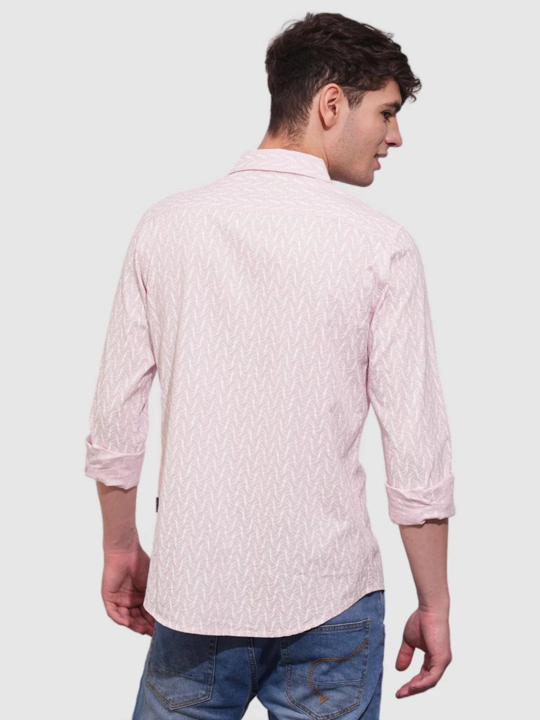 Pink Slim Straight Fit Regular Collar Long Sleeves Men's Shirt by Being Human Clothing - Image 3