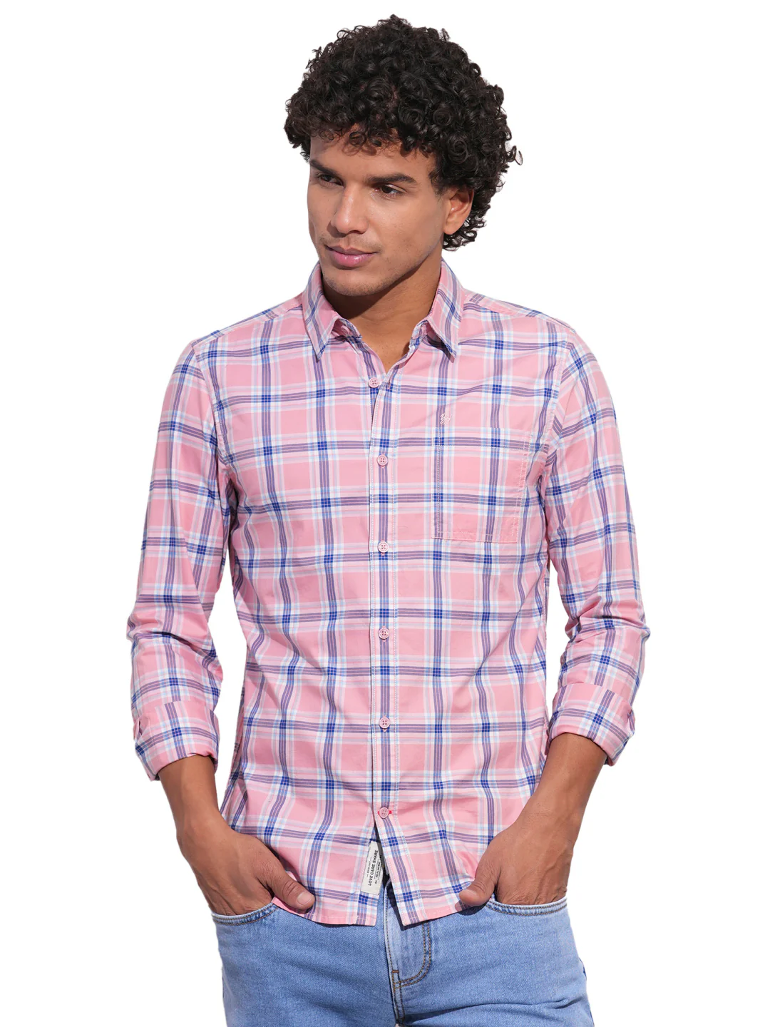 Pink Regular Fit Regular Collar Men's Shirt by Being Human Clothing
