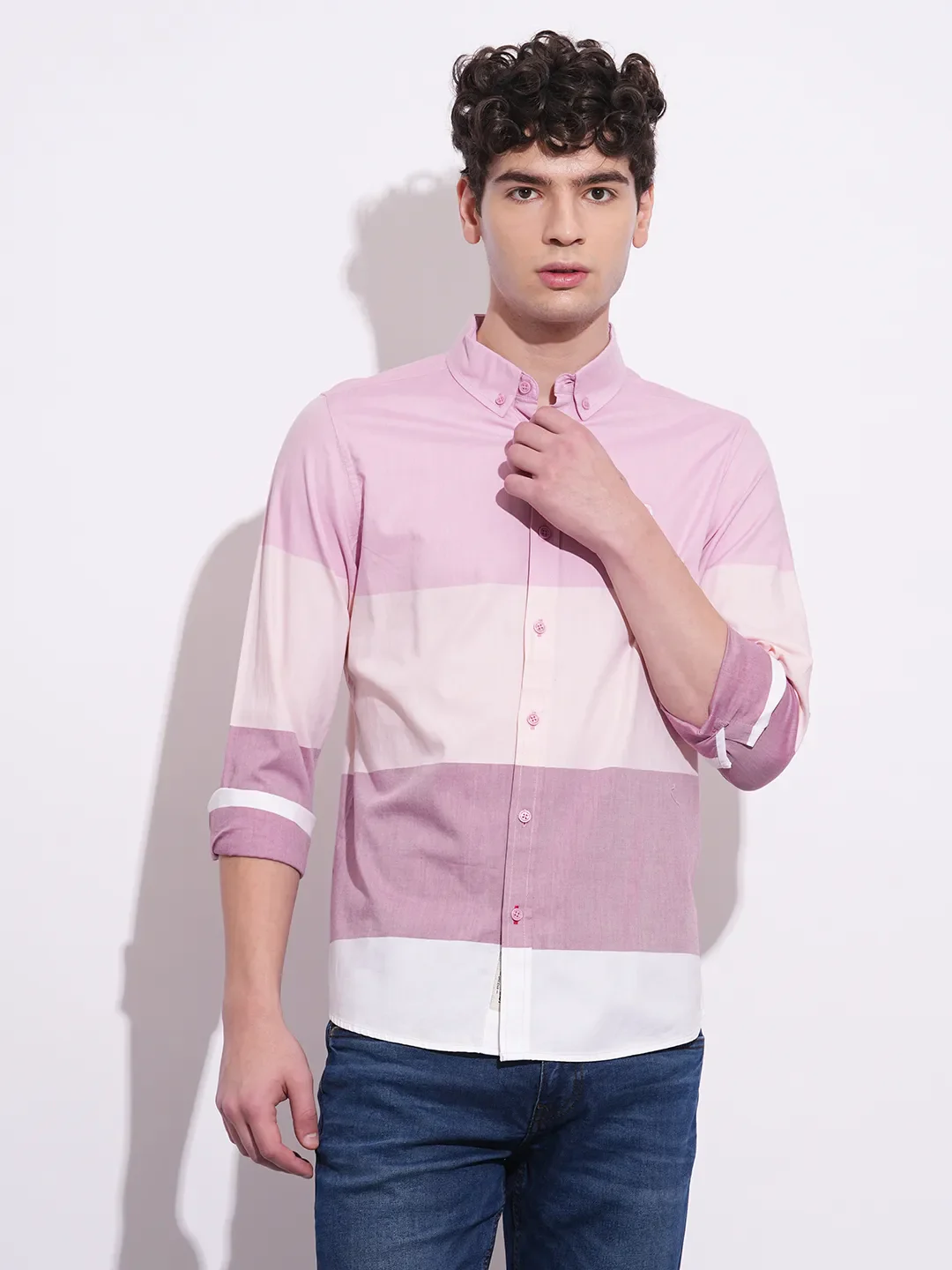 Pink Regular Fit Regular Collar Men's Shirt by Being Human Clothing