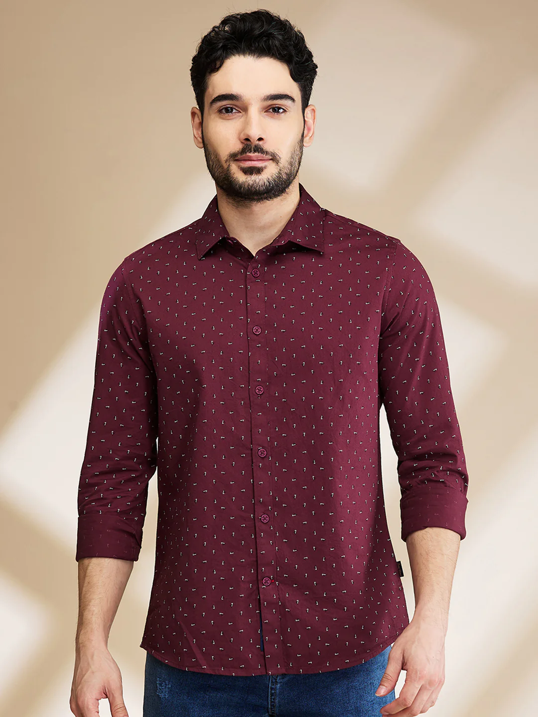 Red Slim Straight Fit Regular Collar Long Sleeves Men's Shirt by Being Human Clothing