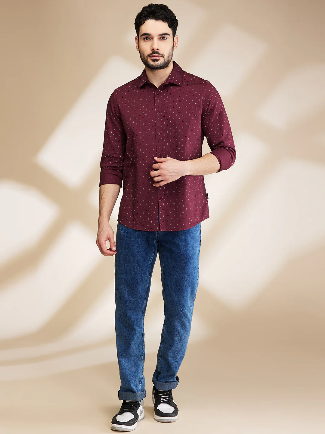Red Slim Straight Fit Regular Collar Long Sleeves Men's Shirt by Being Human Clothing - Image 2
