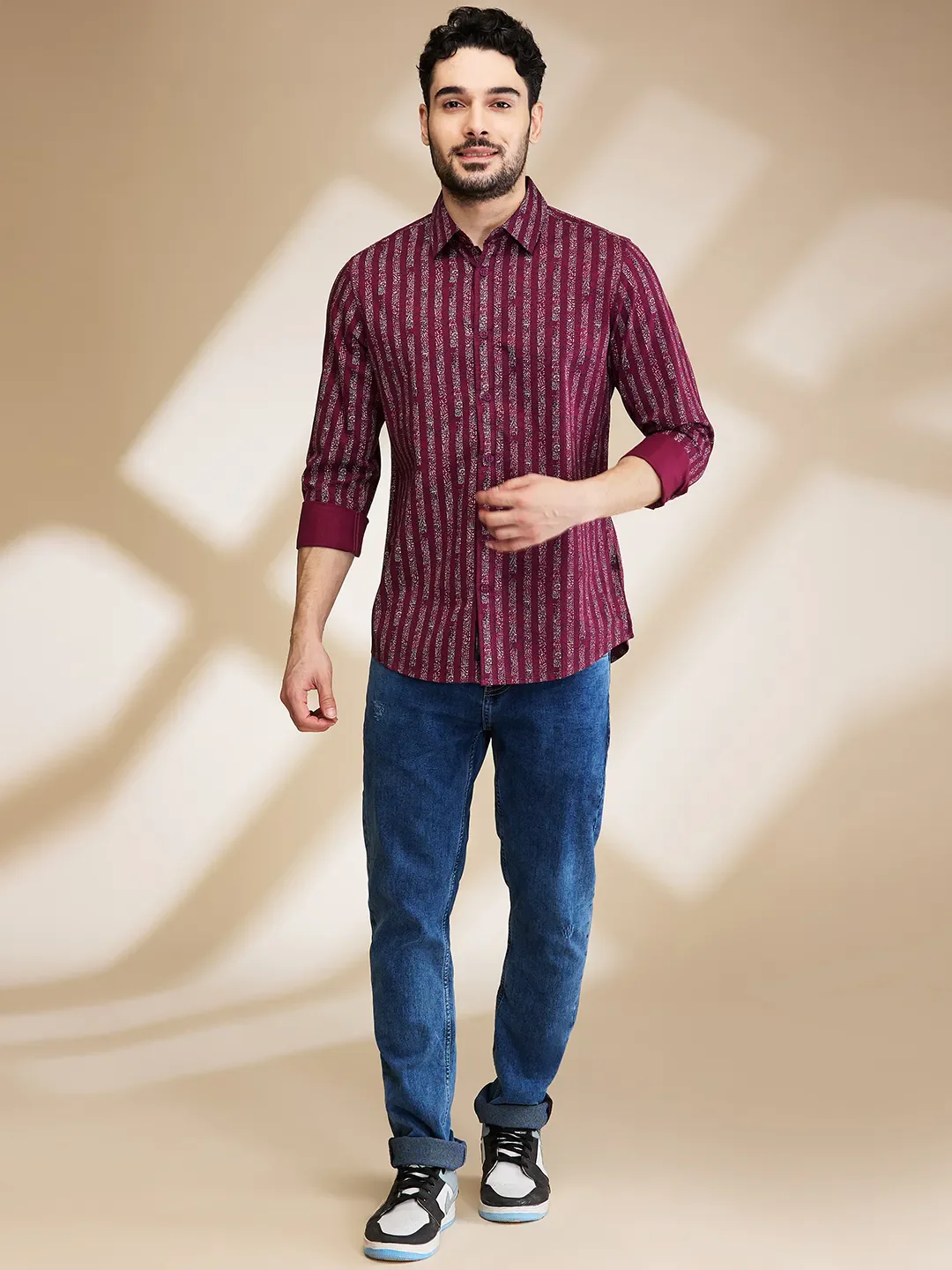 Red Slim Straight Fit Regular Collar Long Sleeves Men's Shirt by Being Human Clothing - Image 2