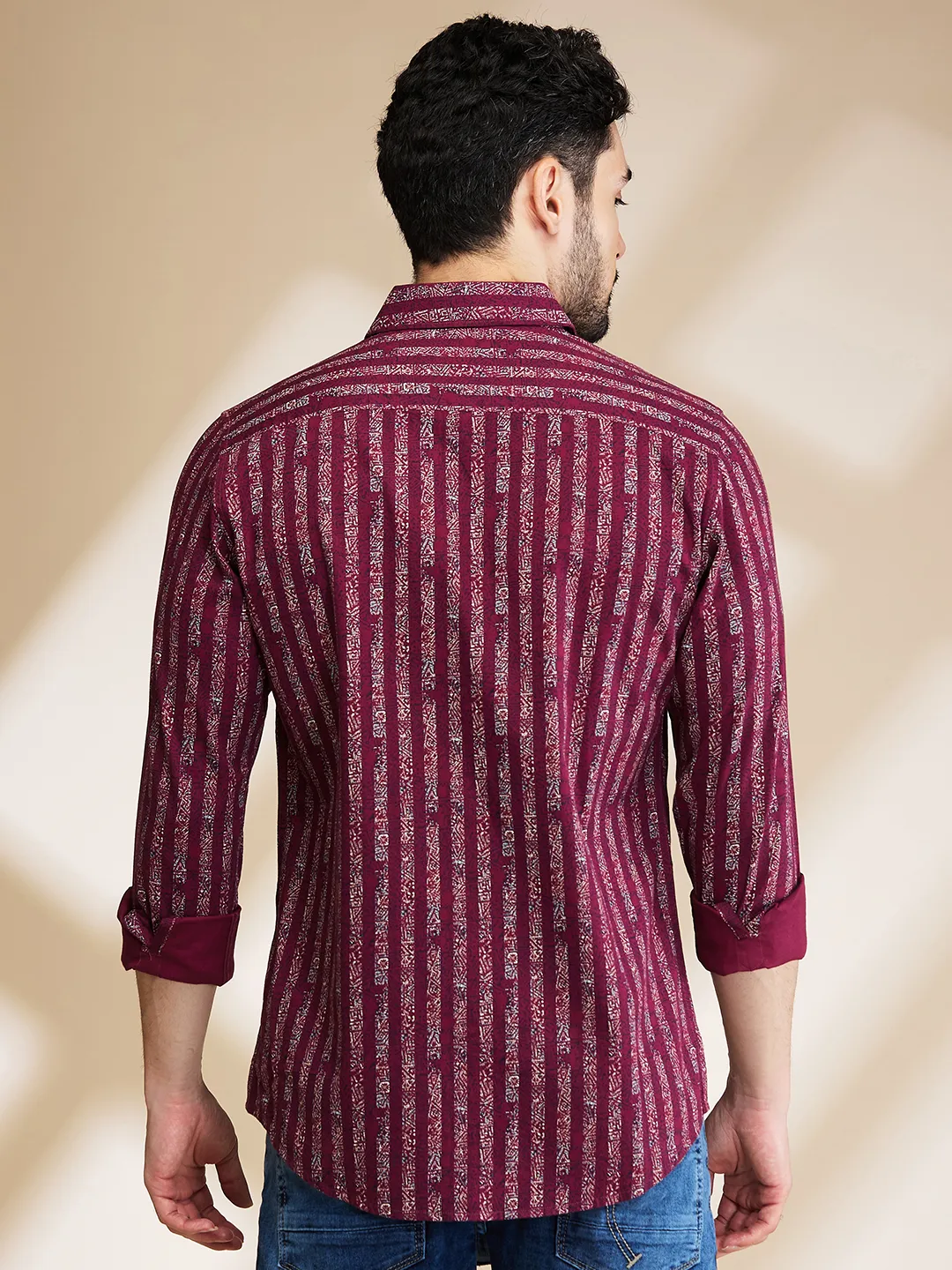 Red Slim Straight Fit Regular Collar Long Sleeves Men's Shirt by Being Human Clothing - Image 3