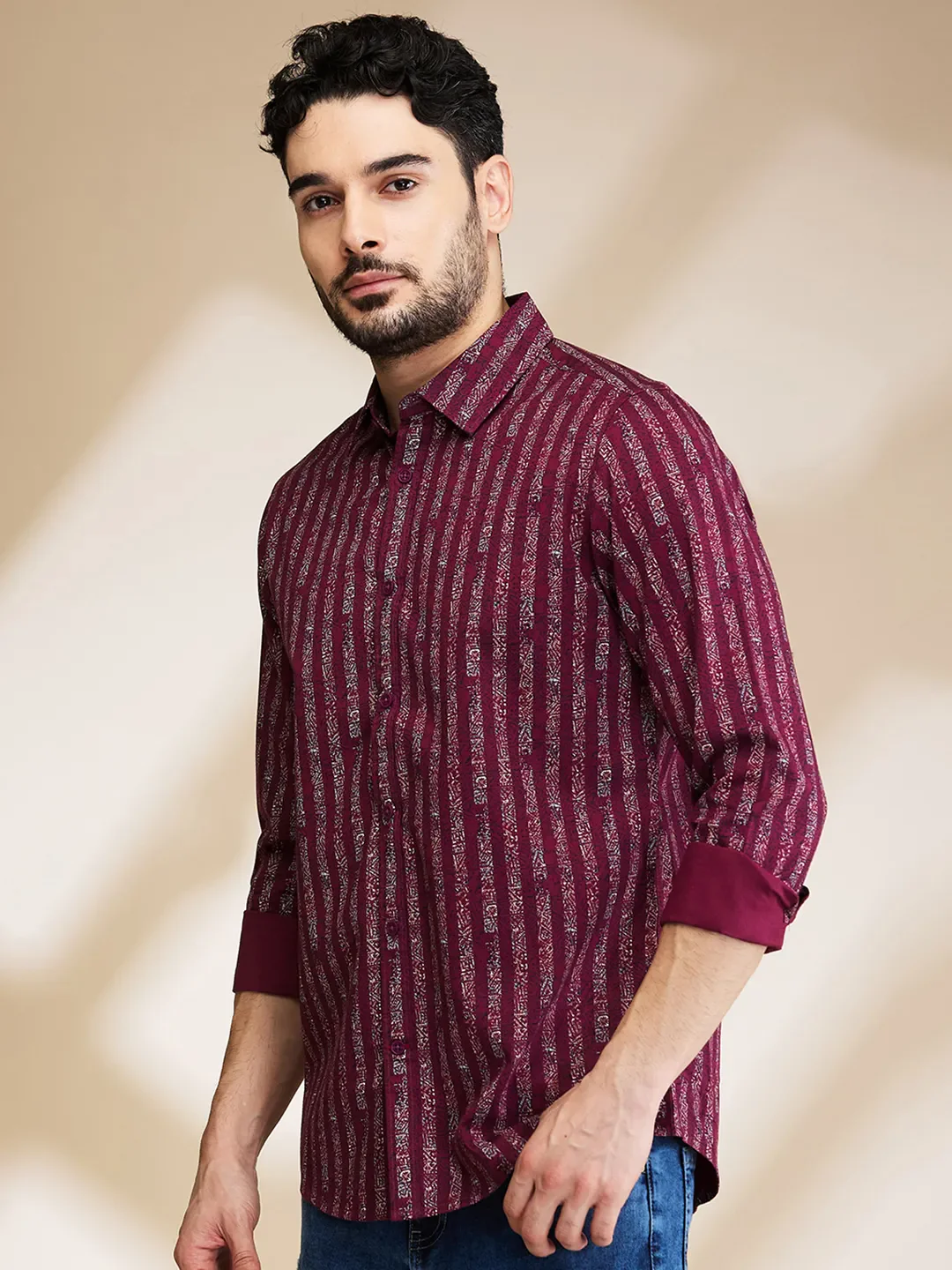 Red Slim Straight Fit Regular Collar Long Sleeves Men's Shirt by Being Human Clothing - Image 4