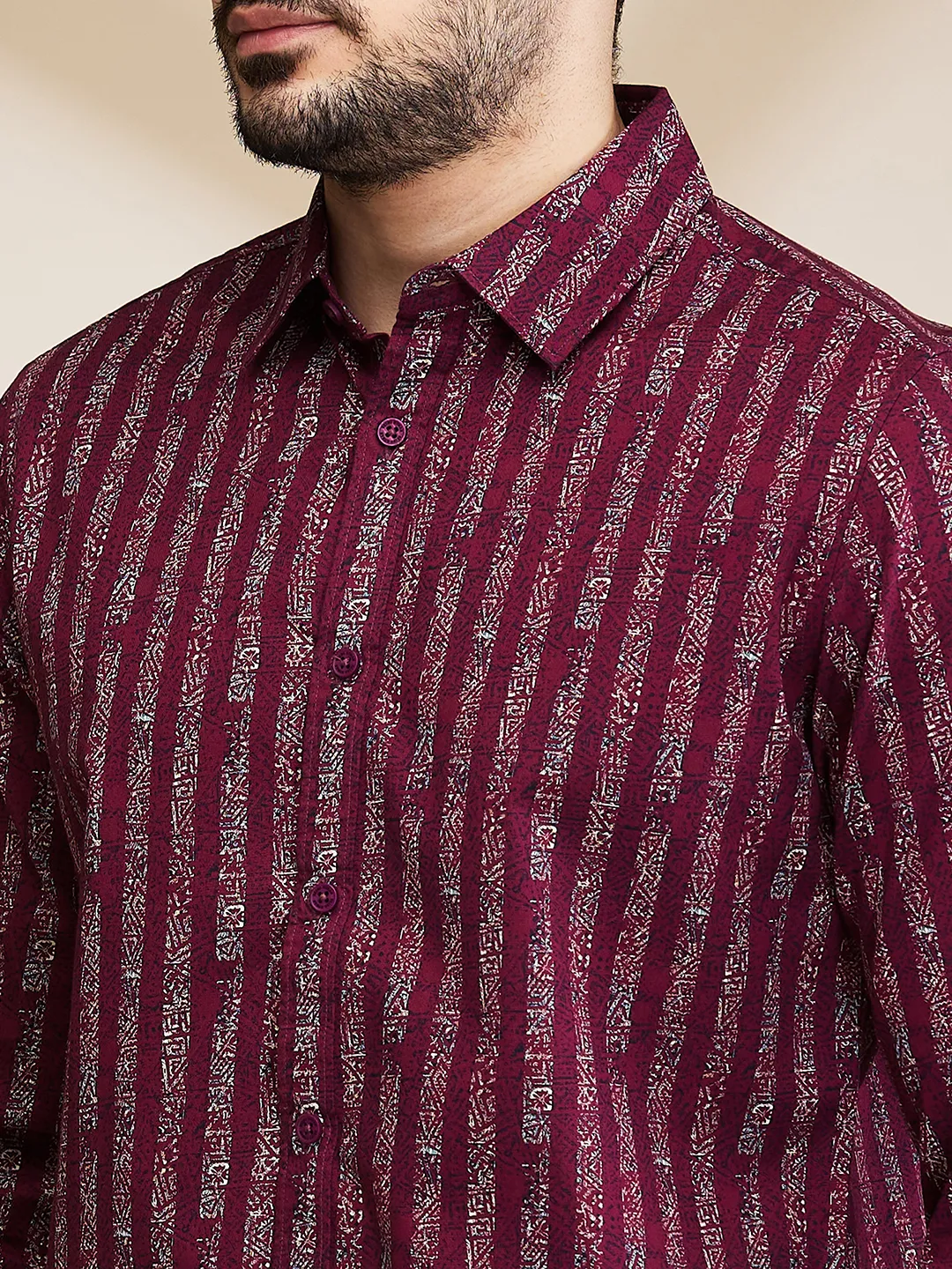 Red Slim Straight Fit Regular Collar Long Sleeves Men's Shirt by Being Human Clothing - Image 5