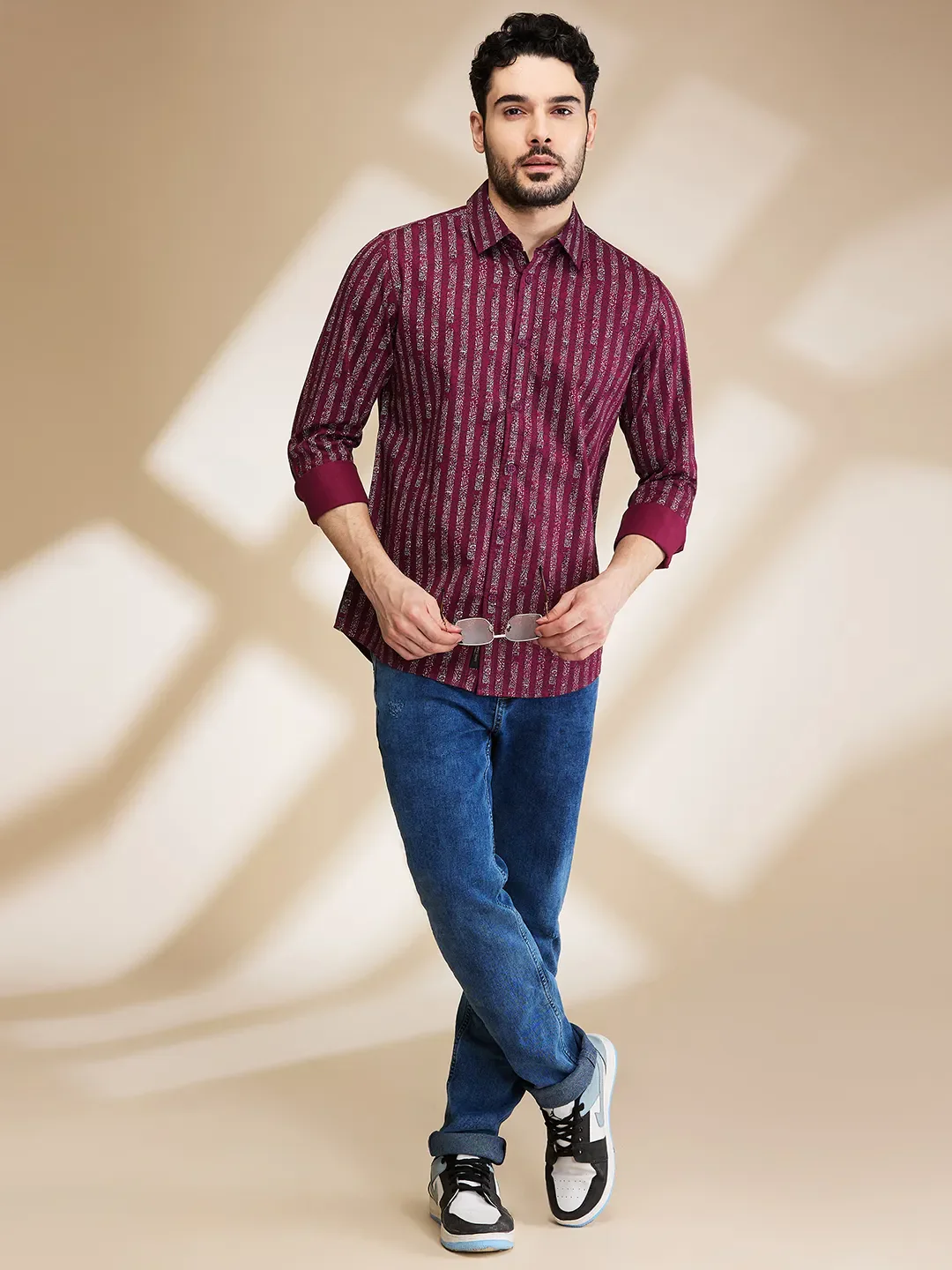 Red Slim Straight Fit Regular Collar Long Sleeves Men's Shirt by Being Human Clothing - Image 6