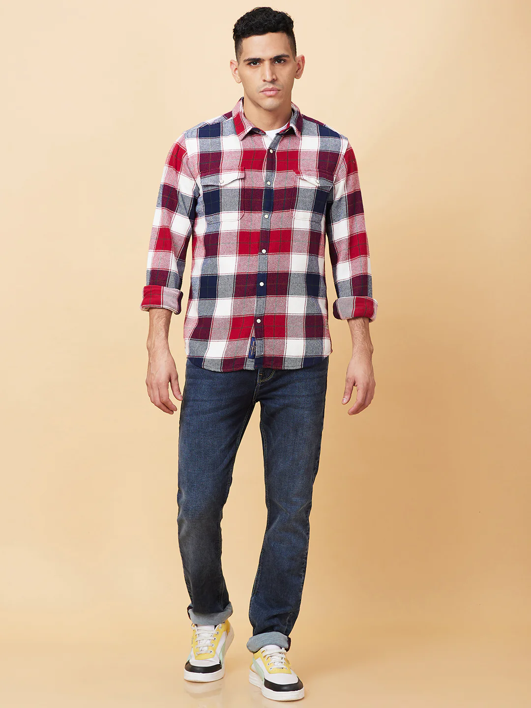 Red Slim Fit Regular Collar Men's Shirt by Being Human Clothing - Image 2