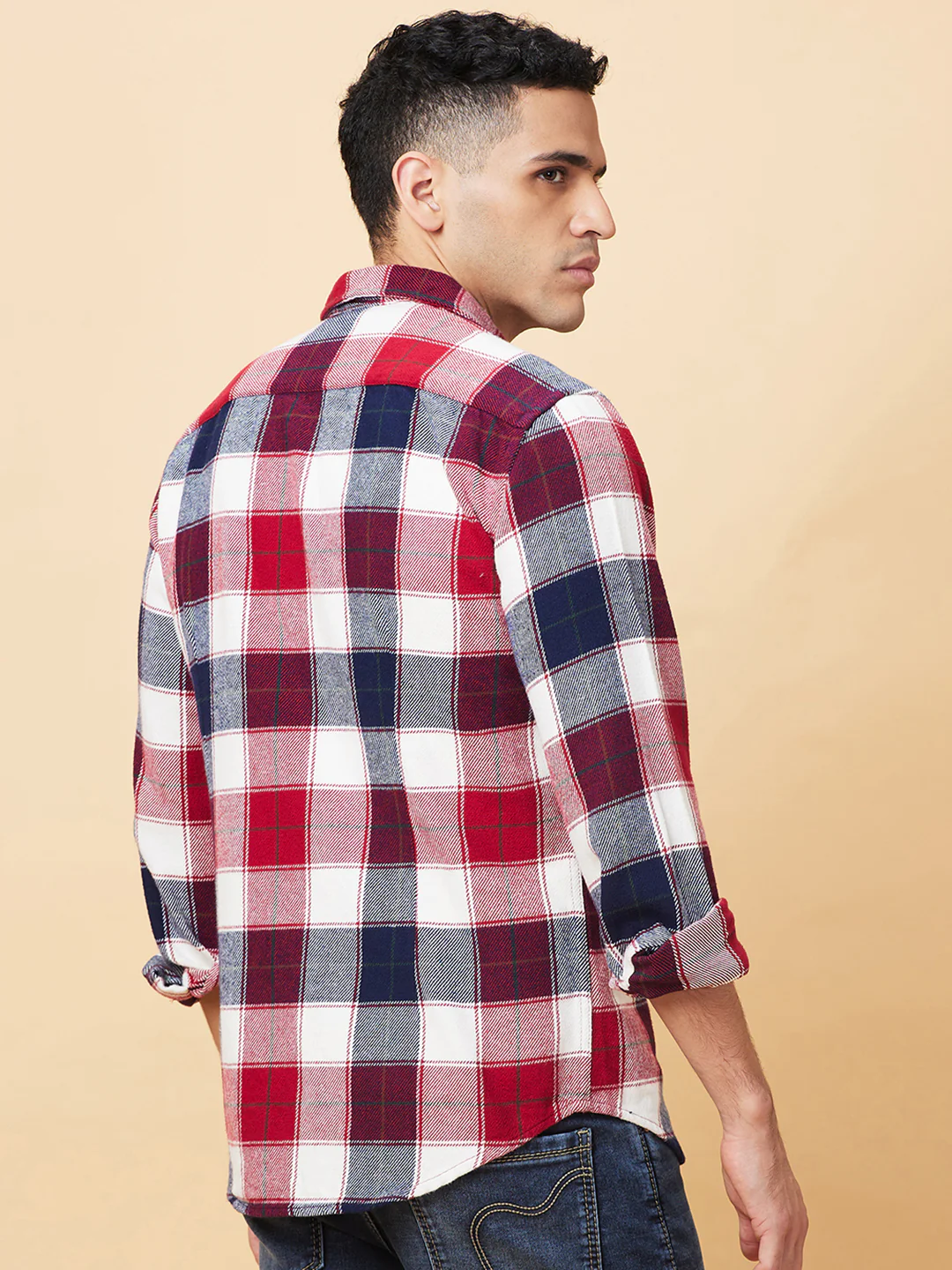 Red Slim Fit Regular Collar Men's Shirt by Being Human Clothing - Image 3