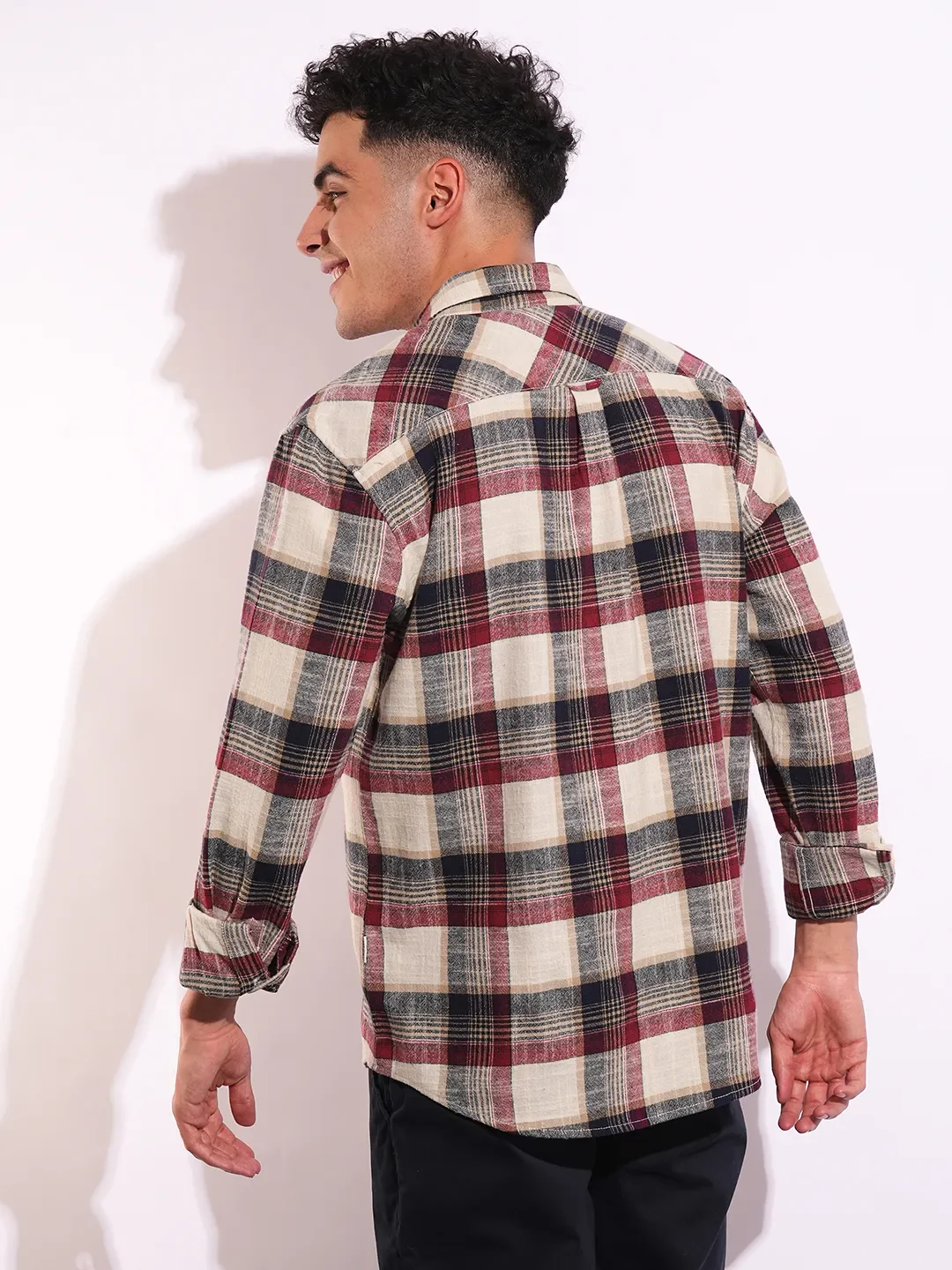 Red Moderno Fit Regular Collar Long Sleeves Men's Shirt by Being Human Clothing - Image 3