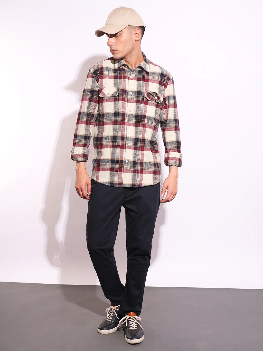 Red Moderno Fit Regular Collar Long Sleeves Men's Shirt by Being Human Clothing - Image 4