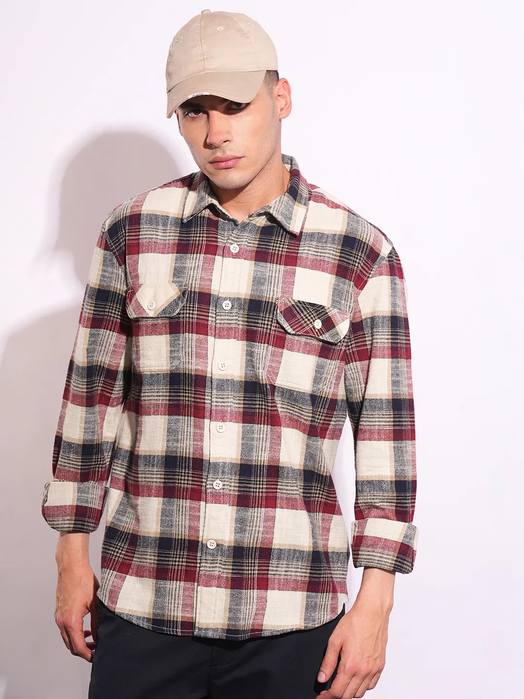 Red Moderno Fit Regular Collar Long Sleeves Men's Shirt by Being Human Clothing - Image 6