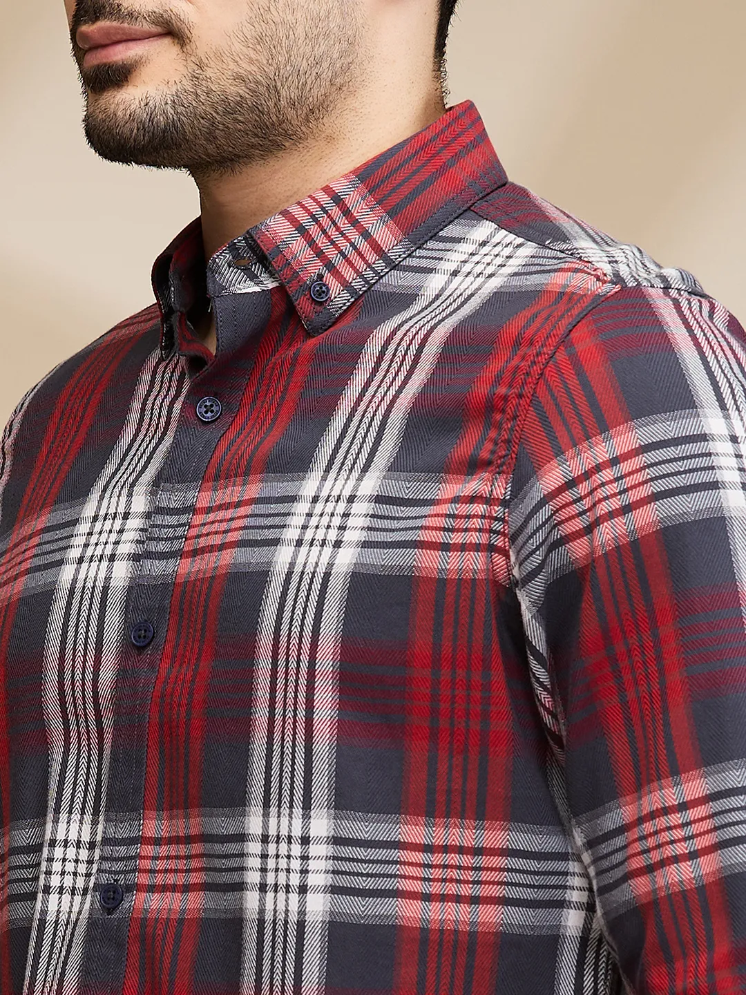 Red Slim Fit Regular Collar Men's Shirt by Being Human Clothing - Image 5