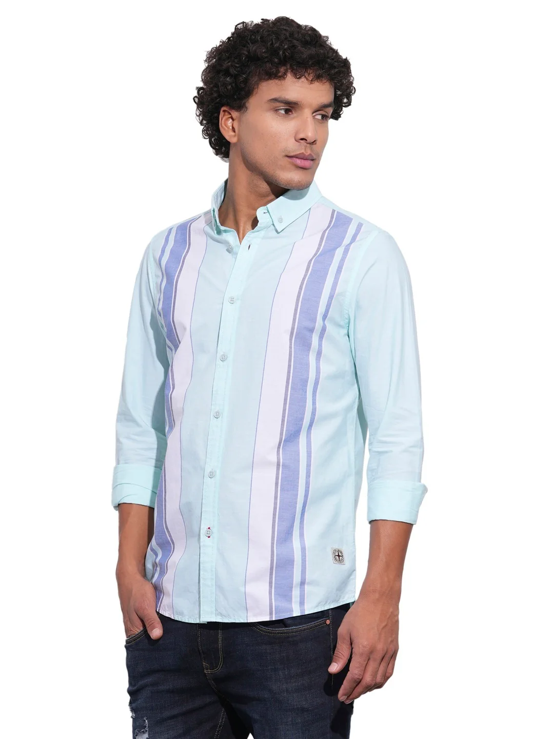 Sea Green Regular Fit Regular Collar Men's Shirt by Being Human Clothing - Image 2