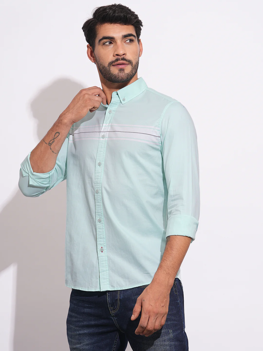 Sea Green Regular Fit Regular Collar Men's Shirt by Being Human Clothing - Image 2