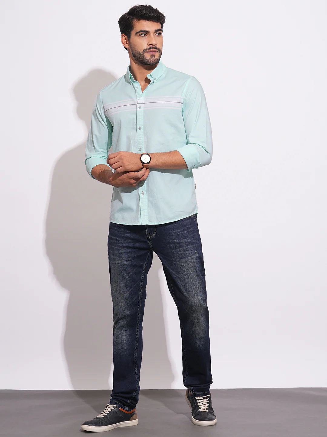 Sea Green Regular Fit Regular Collar Men's Shirt by Being Human Clothing - Image 5