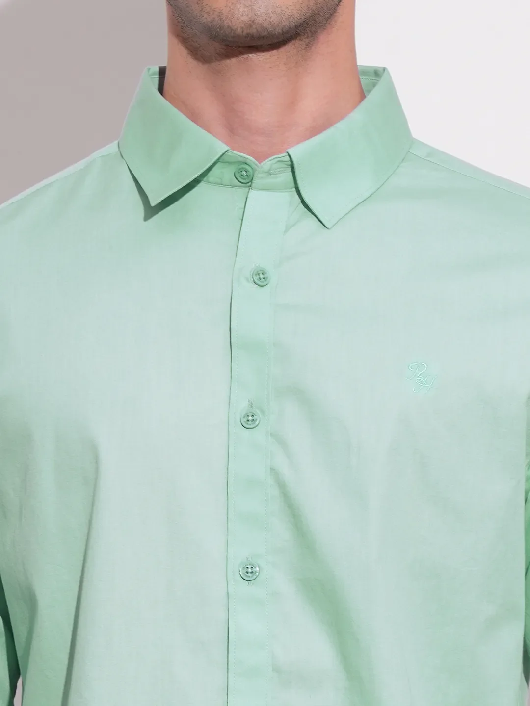 Green Slim Straight Fit Regular Collar Long Sleeves Men's Shirt by Being Human Clothing - Image 5