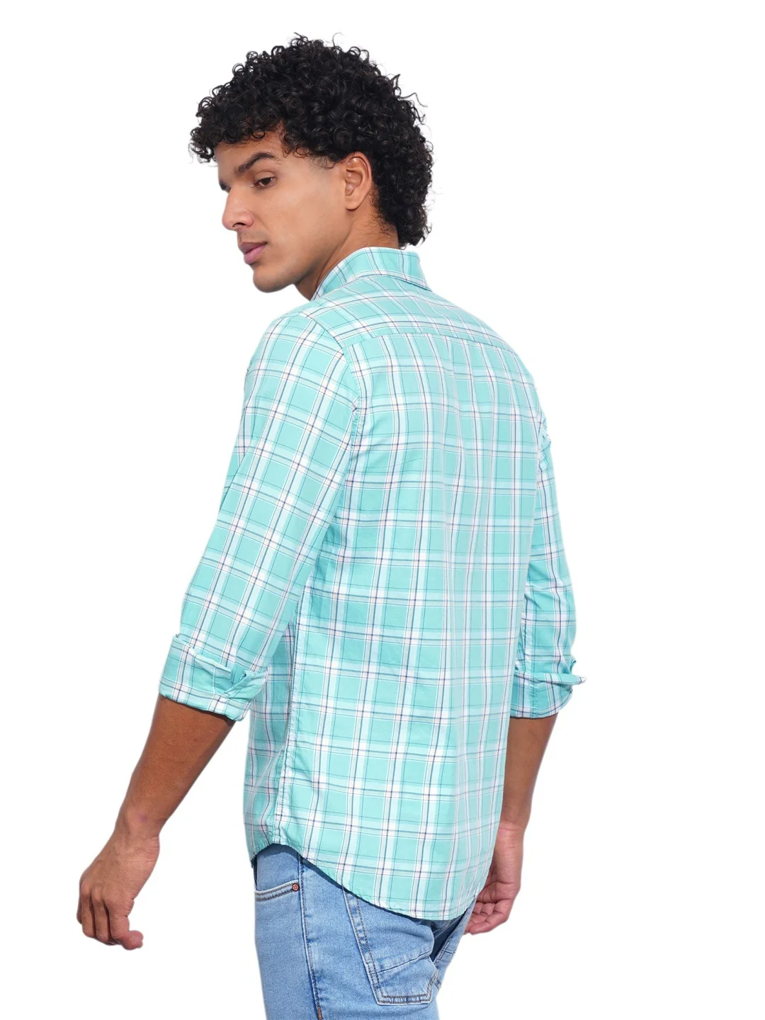 Sea Green Regular Fit Regular Collar Men's Shirt by Being Human Clothing - Image 3