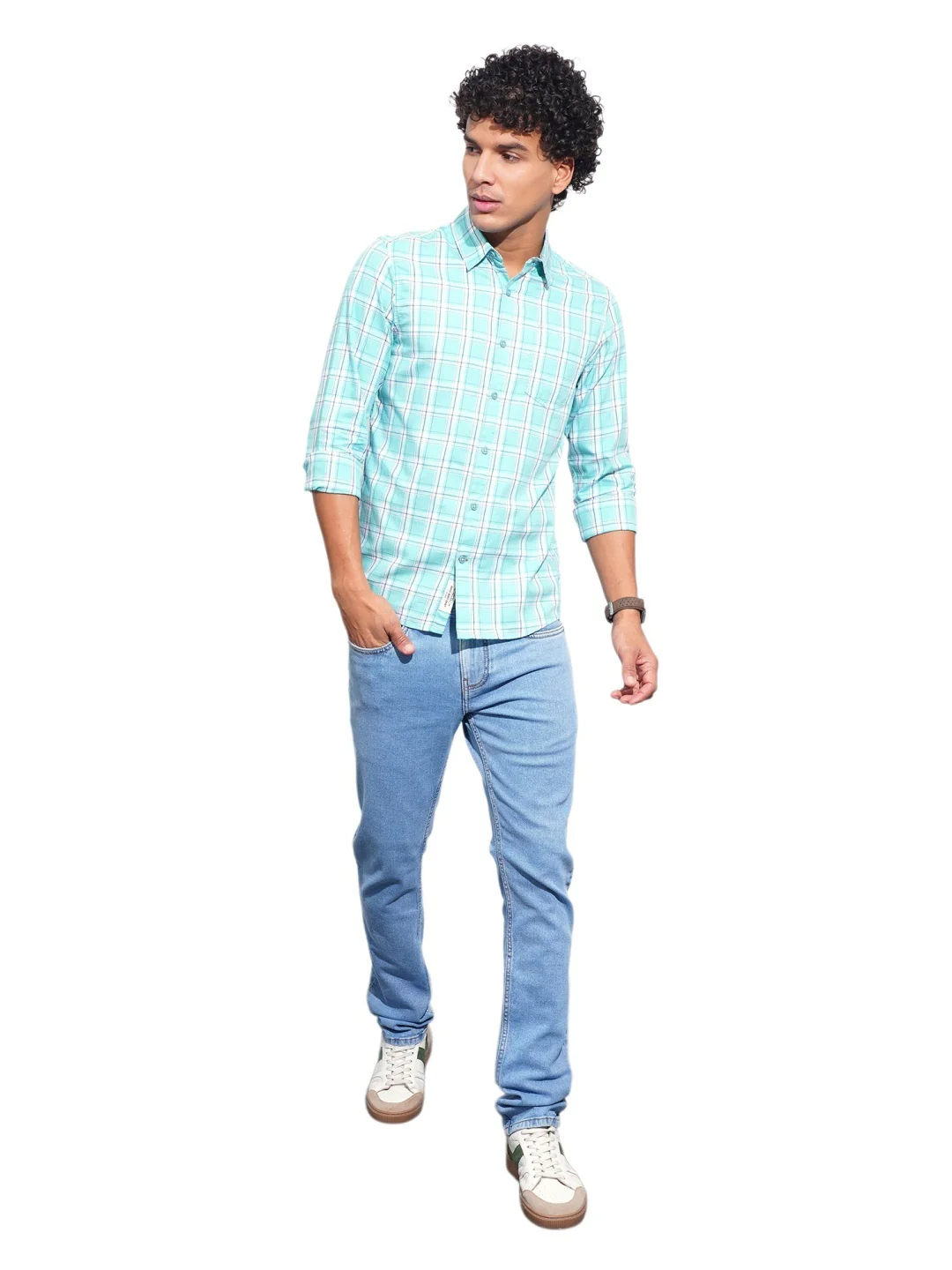 Sea Green Regular Fit Regular Collar Men's Shirt by Being Human Clothing - Image 5