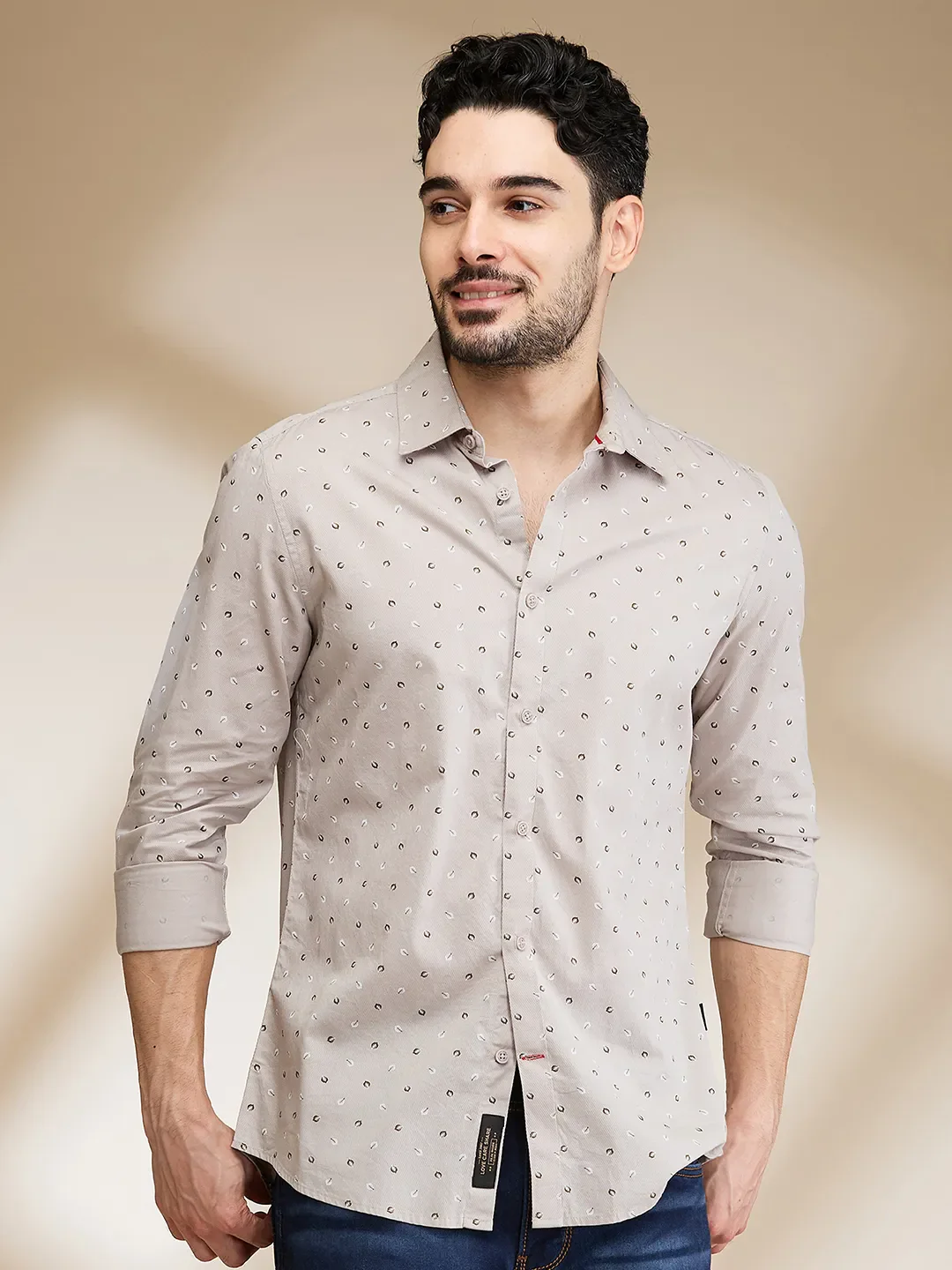 Grey Slim Straight Fit Regular Collar Long Sleeves Men's Shirt by Being Human Clothing