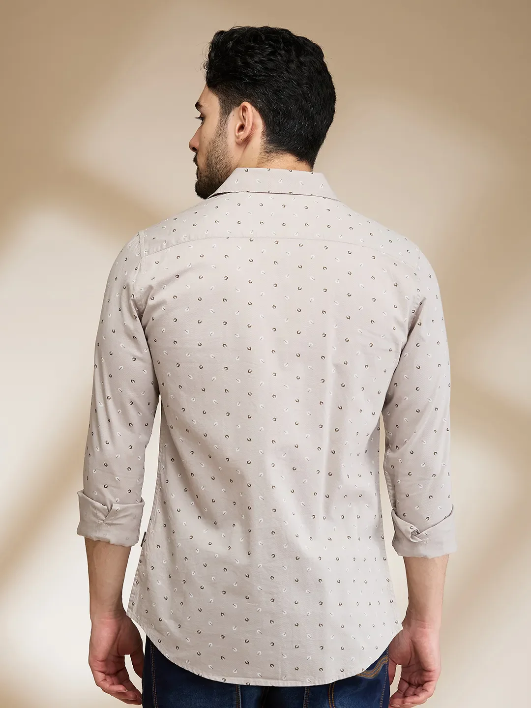 Grey Slim Straight Fit Regular Collar Long Sleeves Men's Shirt by Being Human Clothing - Image 3