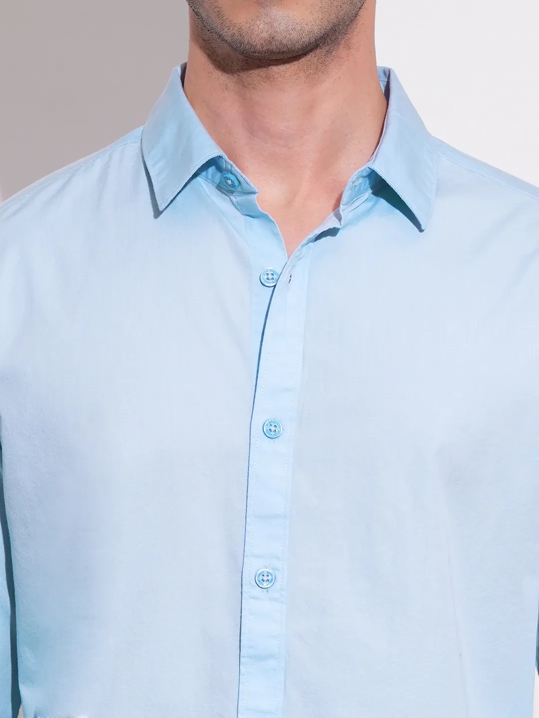 Blue Slim Straight Fit Regular Collar Long Sleeves Men's Shirt by Being Human Clothing - Image 5