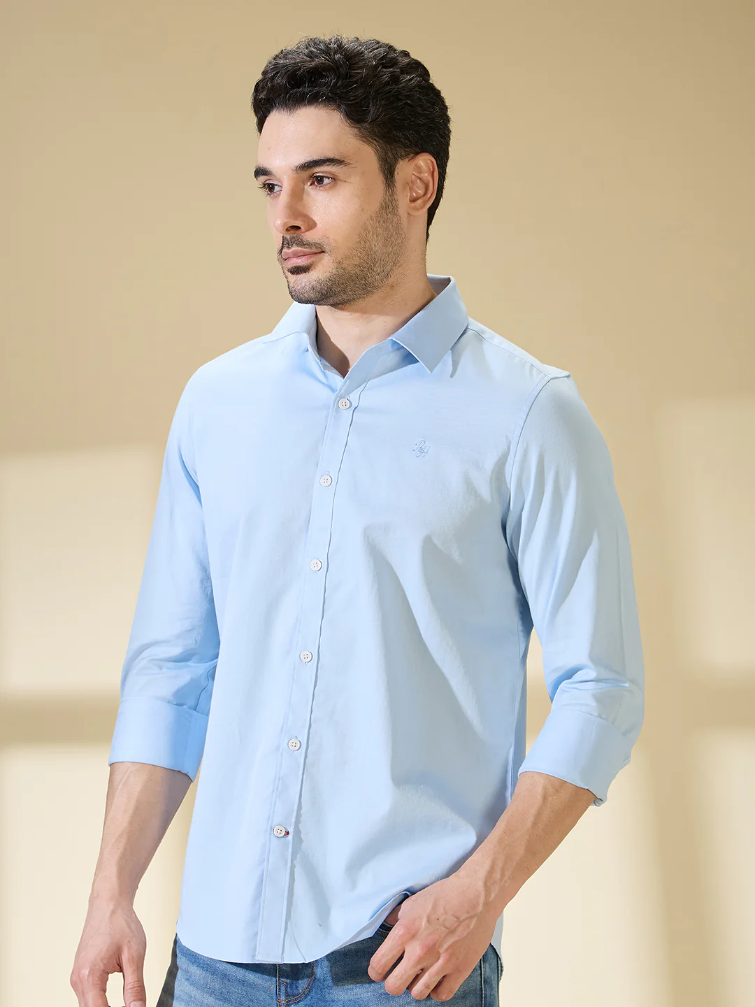 Sky Blue Slim Fit Regular Collar Men's Shirt by Being Human Clothing - Image 4