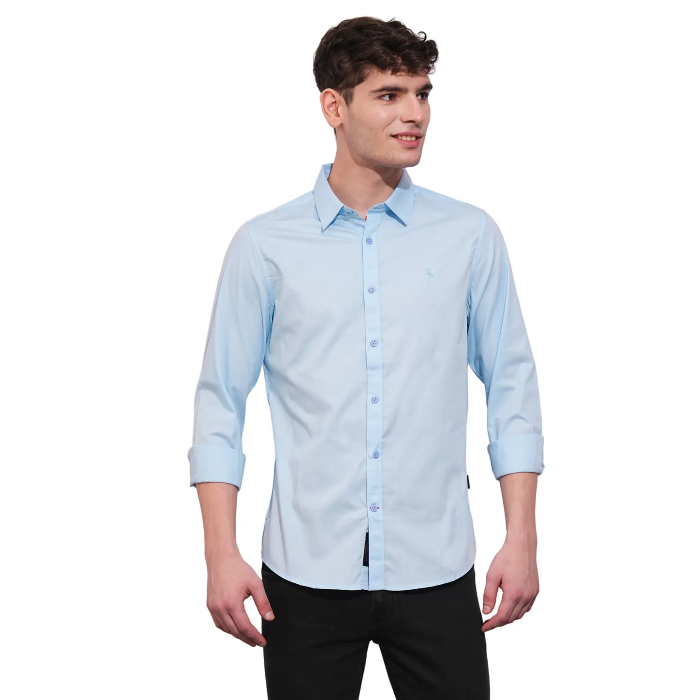 Blue Slim Straight Fit Regular Collar Long Sleeves Men's Shirt by Being Human Clothing