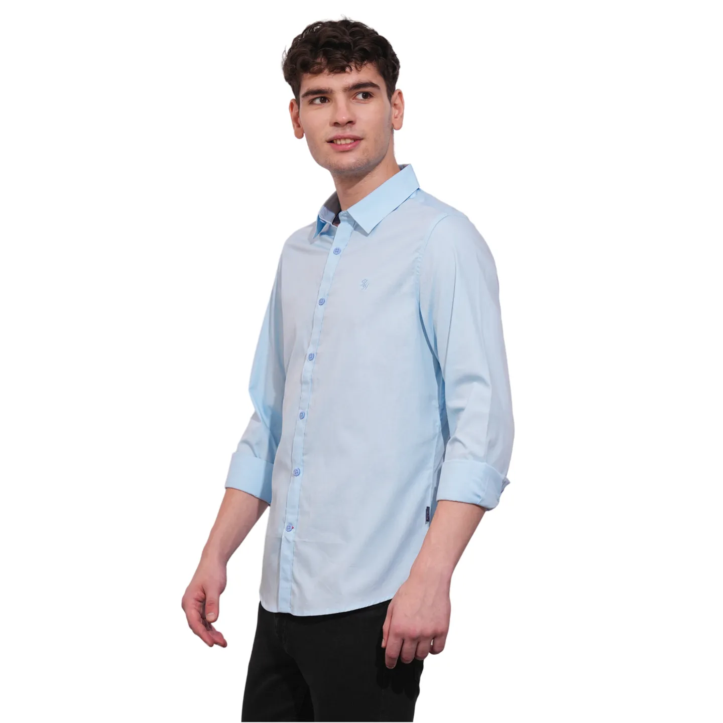 Blue Slim Straight Fit Regular Collar Long Sleeves Men's Shirt by Being Human Clothing - Image 2