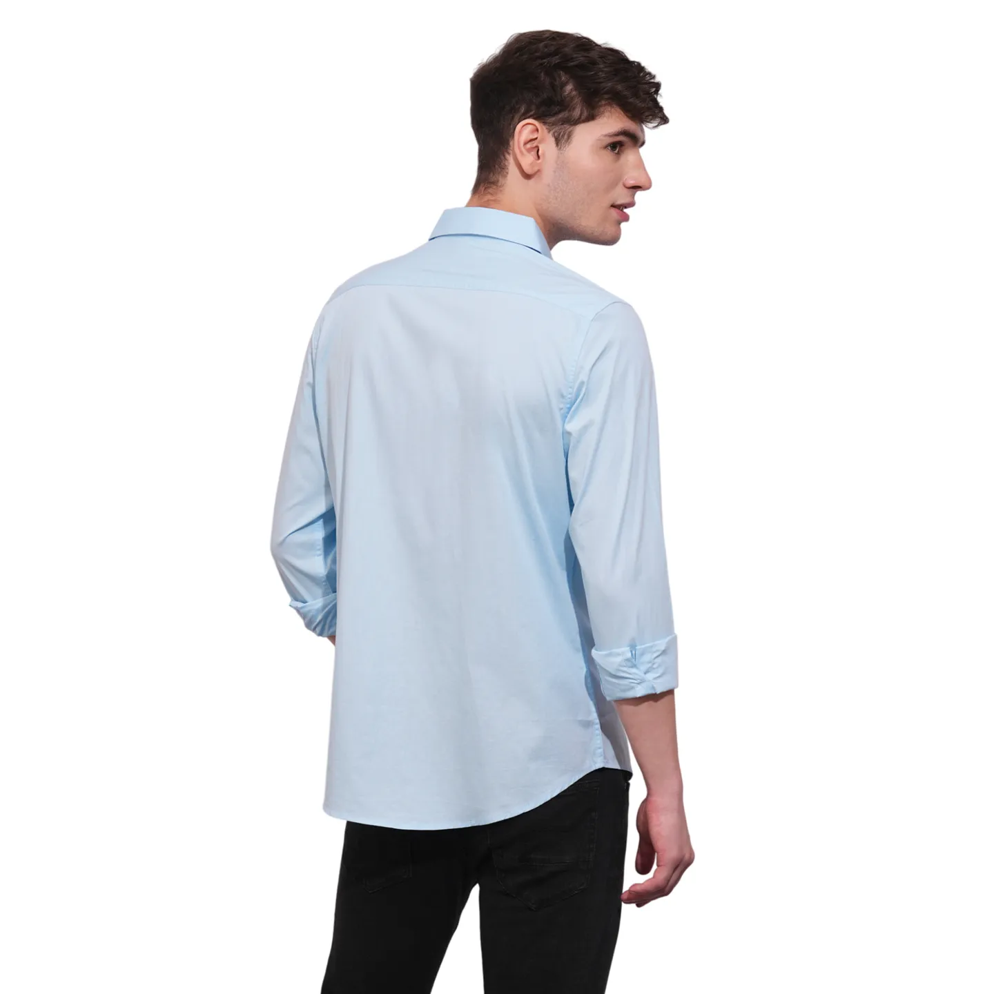 Blue Slim Straight Fit Regular Collar Long Sleeves Men's Shirt by Being Human Clothing - Image 3