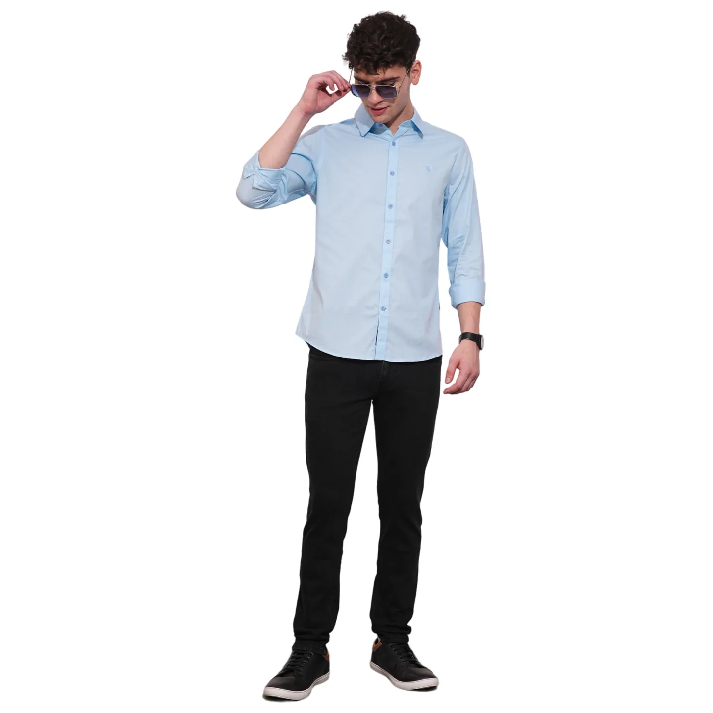 Blue Slim Straight Fit Regular Collar Long Sleeves Men's Shirt by Being Human Clothing - Image 4