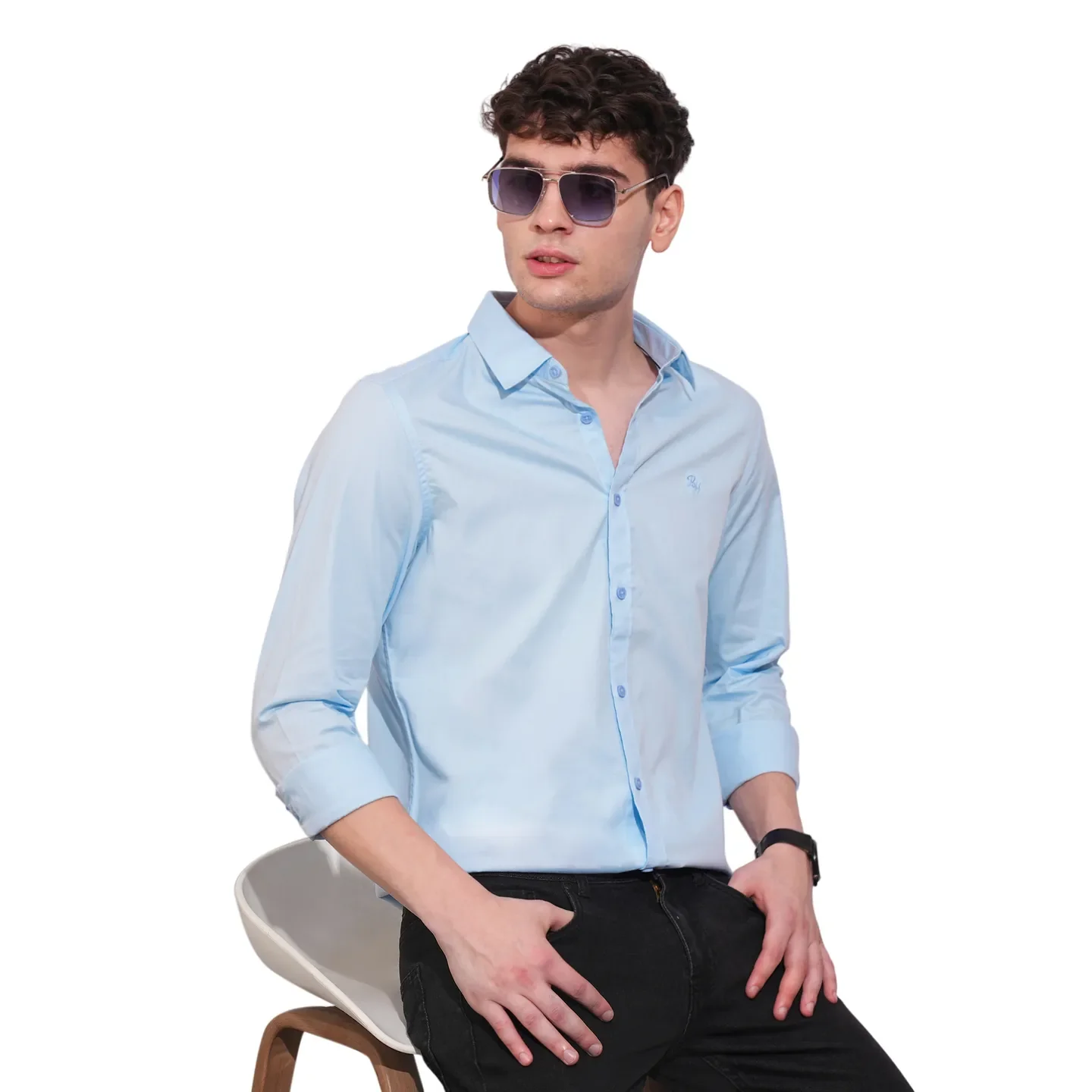Blue Slim Straight Fit Regular Collar Long Sleeves Men's Shirt by Being Human Clothing - Image 6
